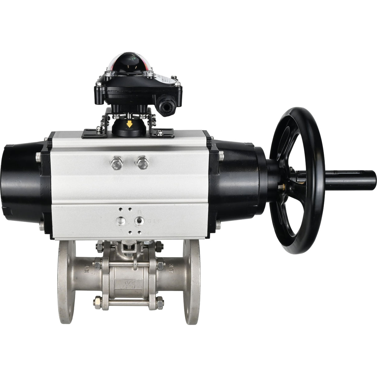 Ball valves Elephant BV3232P(3pc)-FP-F-ISO-H DN65-100 25/40 bar flanged with ISO flange, body - 316 stainless steel, full bore, seal - PTFE, with pneumatic drive PA-DA-105-1, LSU APL-210N