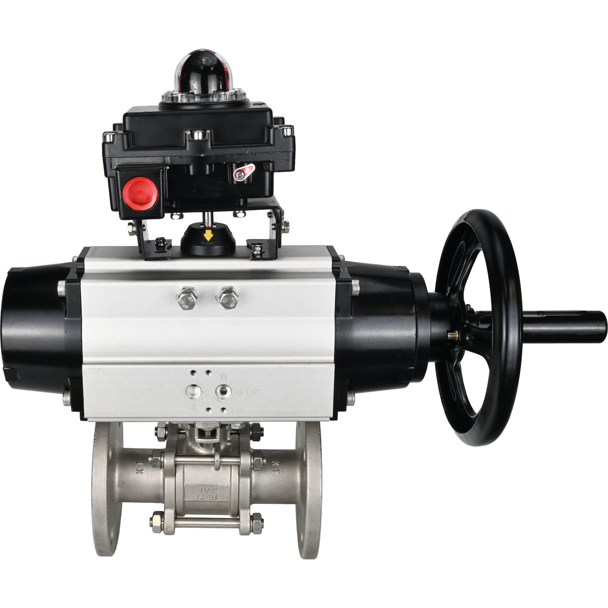 Ball valves Elephant BV3232P(3pc)-FP-F-ISO-H DN65-100 25/40 bar flanged with ISO flange, body - 316 stainless steel, full bore, seal - PTFE, with pneumatic drive PA-DA-105-1, LSU APL-410N Ex