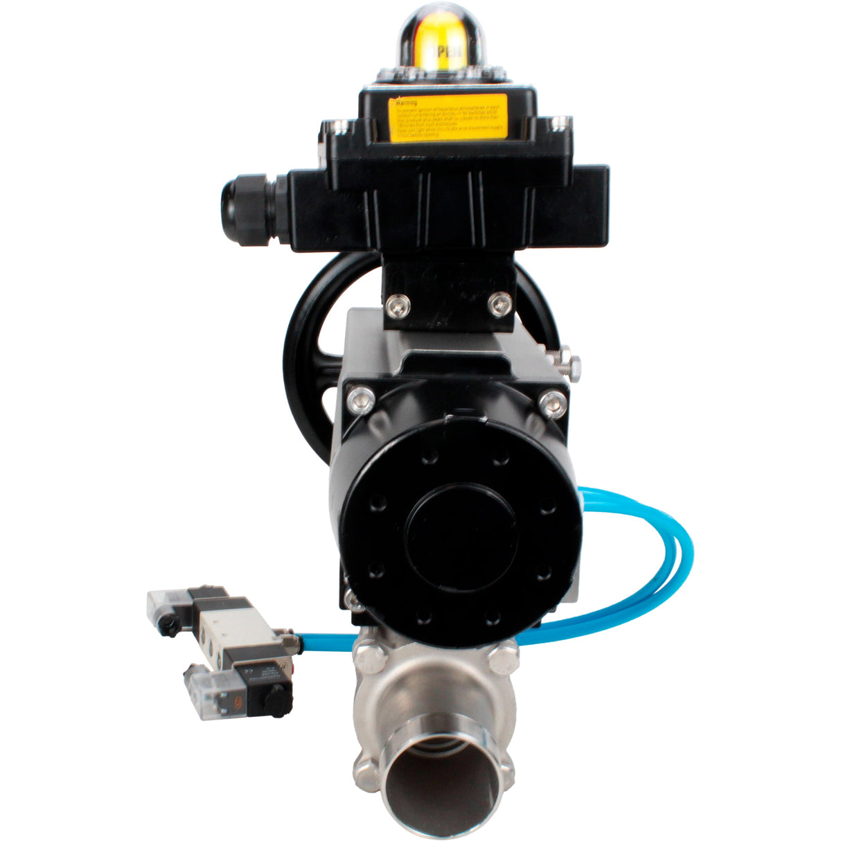 Ball valves Elephant BV3131P(3pc)-FP-W-ISO-H LONG, body material - Stainless steel AISI 304, seal - PTFE / PTFE / Teflon, with pneumatic actuator double action PA-DA-105-1, 4V320-10 220V, LSU APL-410N Ex