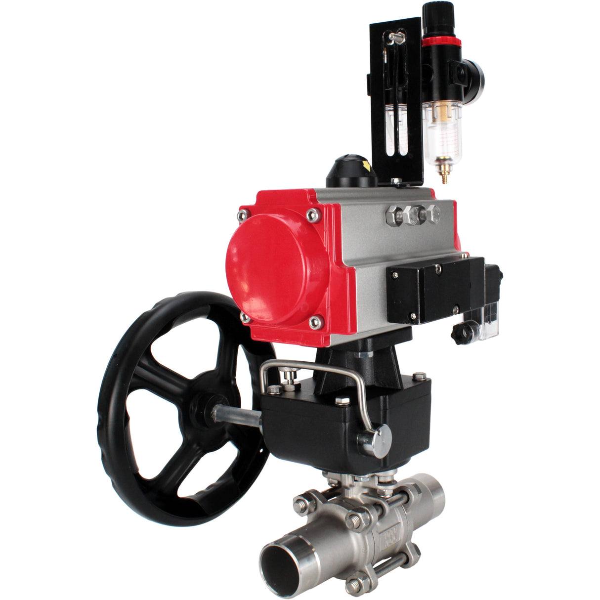 Ball valves Elephant BV3232P(3pc)-FP-W-ISO-H LONG full bore, body - stainless steel 316, for welding, with pneumatic actuator PA-DA, pneumatic distributor 4M310-08 NAMUR 24V, MON reducer and ATU AFC2000