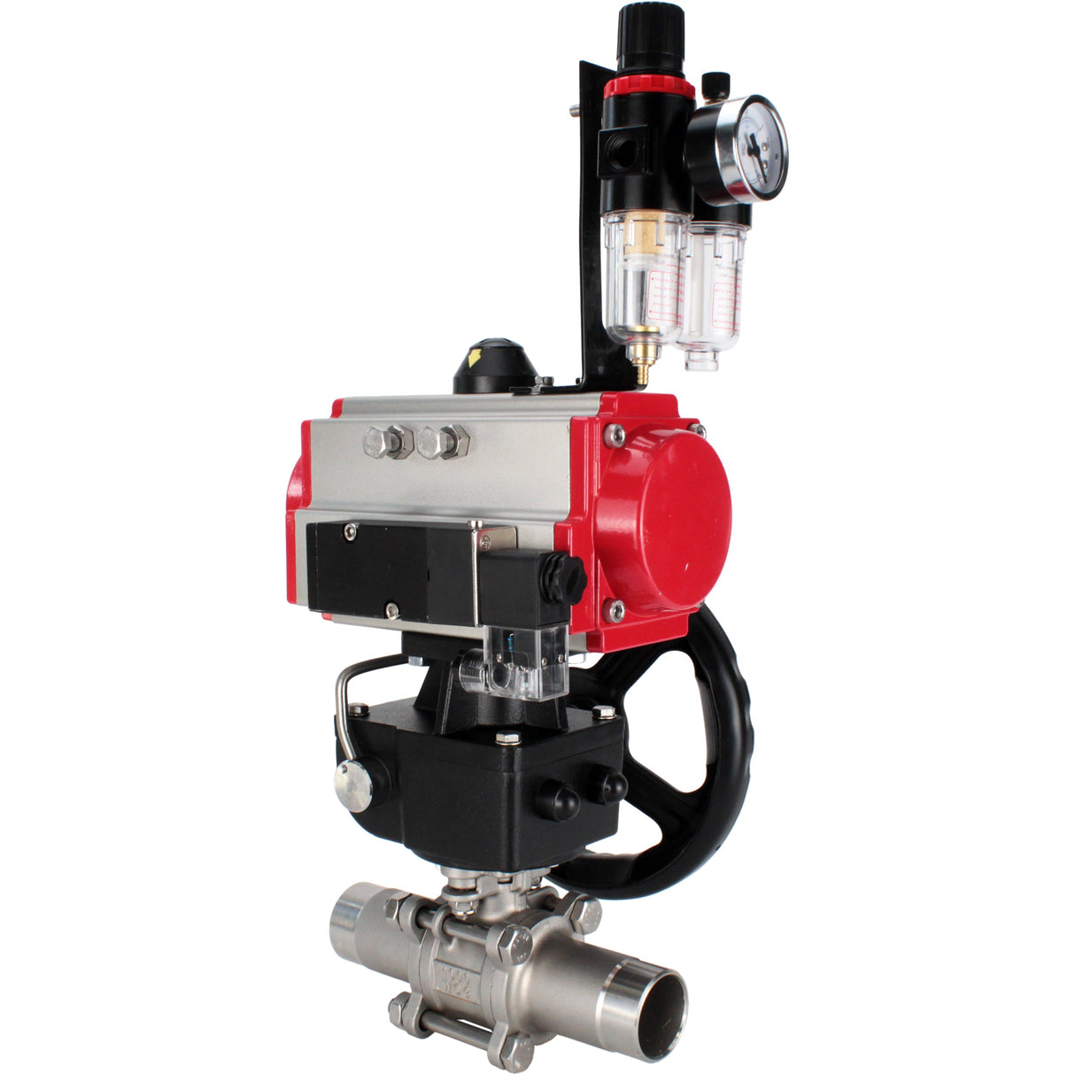 Ball valves Elephant BV3232P(3pc)-FP-W-ISO-H LONG full bore, body - stainless steel 316, for welding, with pneumatic actuator PA-DA, pneumatic distributor 4M310-08 NAMUR 24V, MON reducer and ATU AFC2000