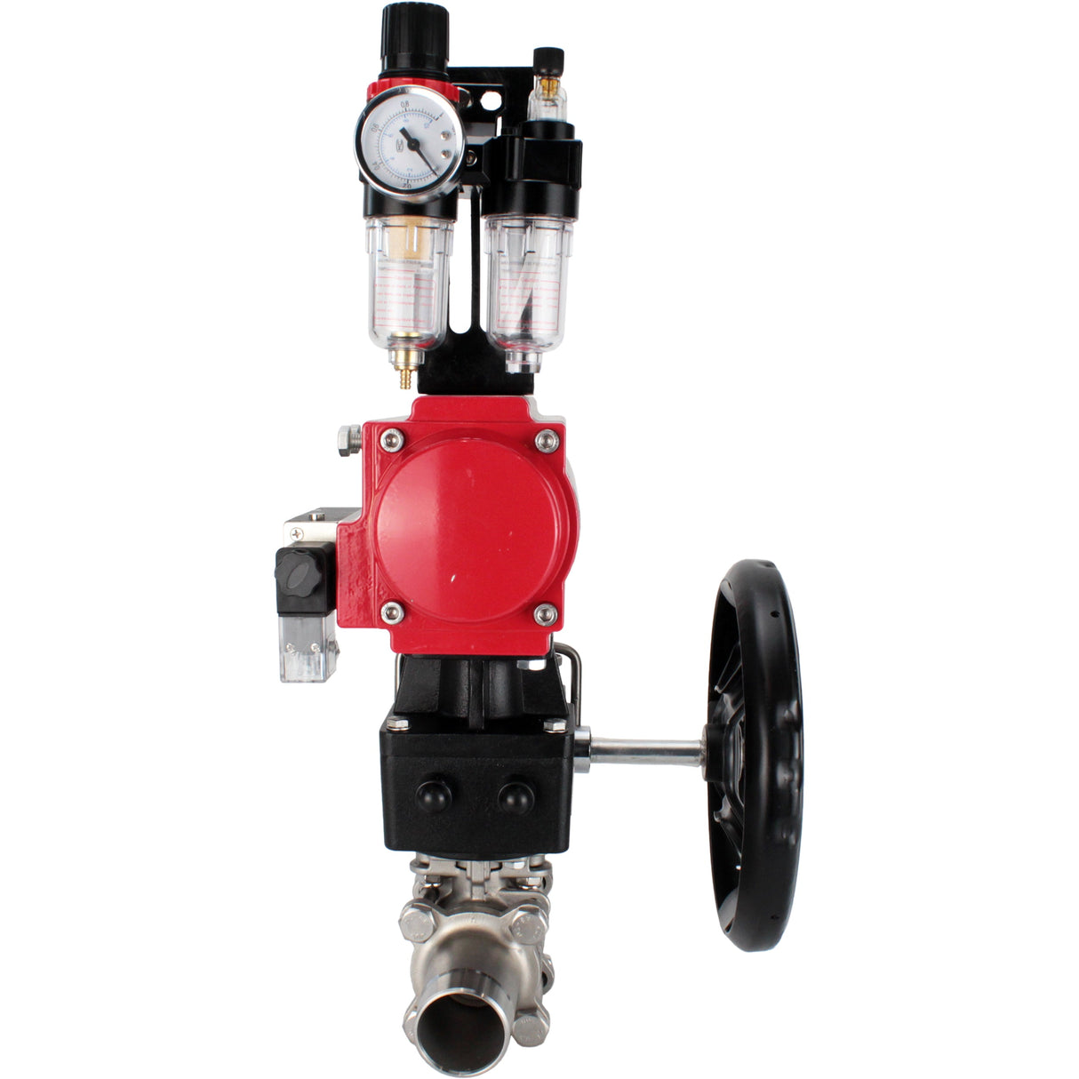 Ball valves Elephant BV3232P(3pc)-FP-W-ISO-H LONG full bore, body - stainless steel 316, for welding, with pneumatic actuator PA-DA, pneumatic distributor 4M310-08 NAMUR 220V, MON reducer and ATU AFC2000