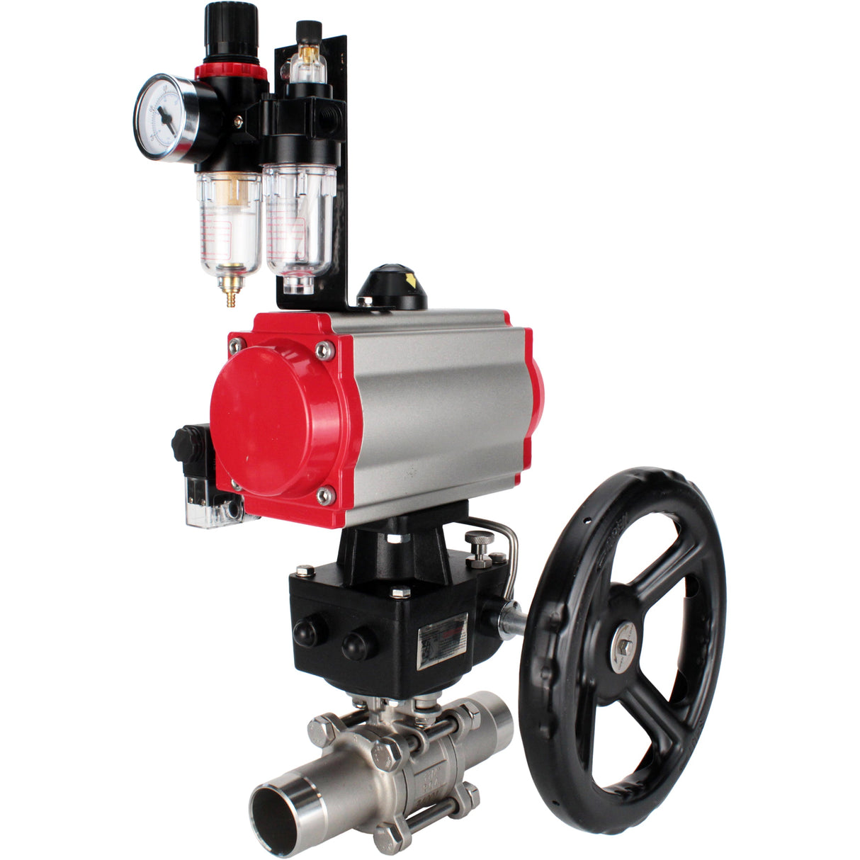 Ball valves Elephant BV3232P(3pc)-FP-W-ISO-H LONG full bore, body - stainless steel 316, for welding, with pneumatic actuator PA-DA, pneumatic distributor 4M310-08 NAMUR 24V, MON reducer and ATU AFC2000