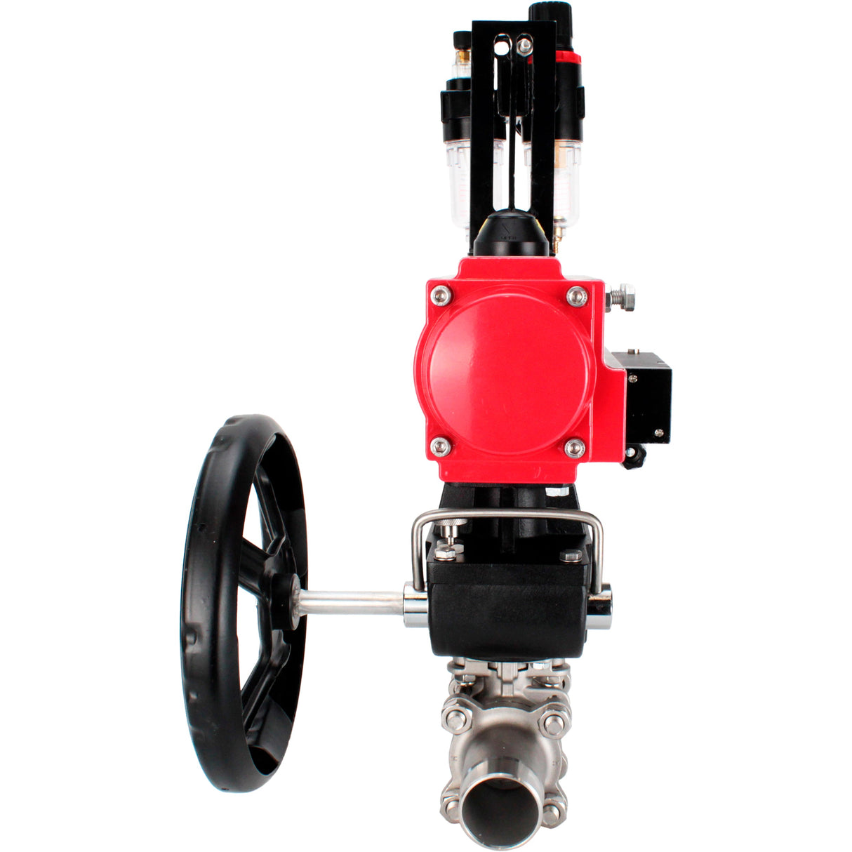 Ball valves Elephant BV3232P(3pc)-FP-W-ISO-H LONG full bore, body - stainless steel 316, for welding, with pneumatic actuator PA-DA, pneumatic distributor 4M310-08 NAMUR 220V, MON reducer and ATU AFC2000