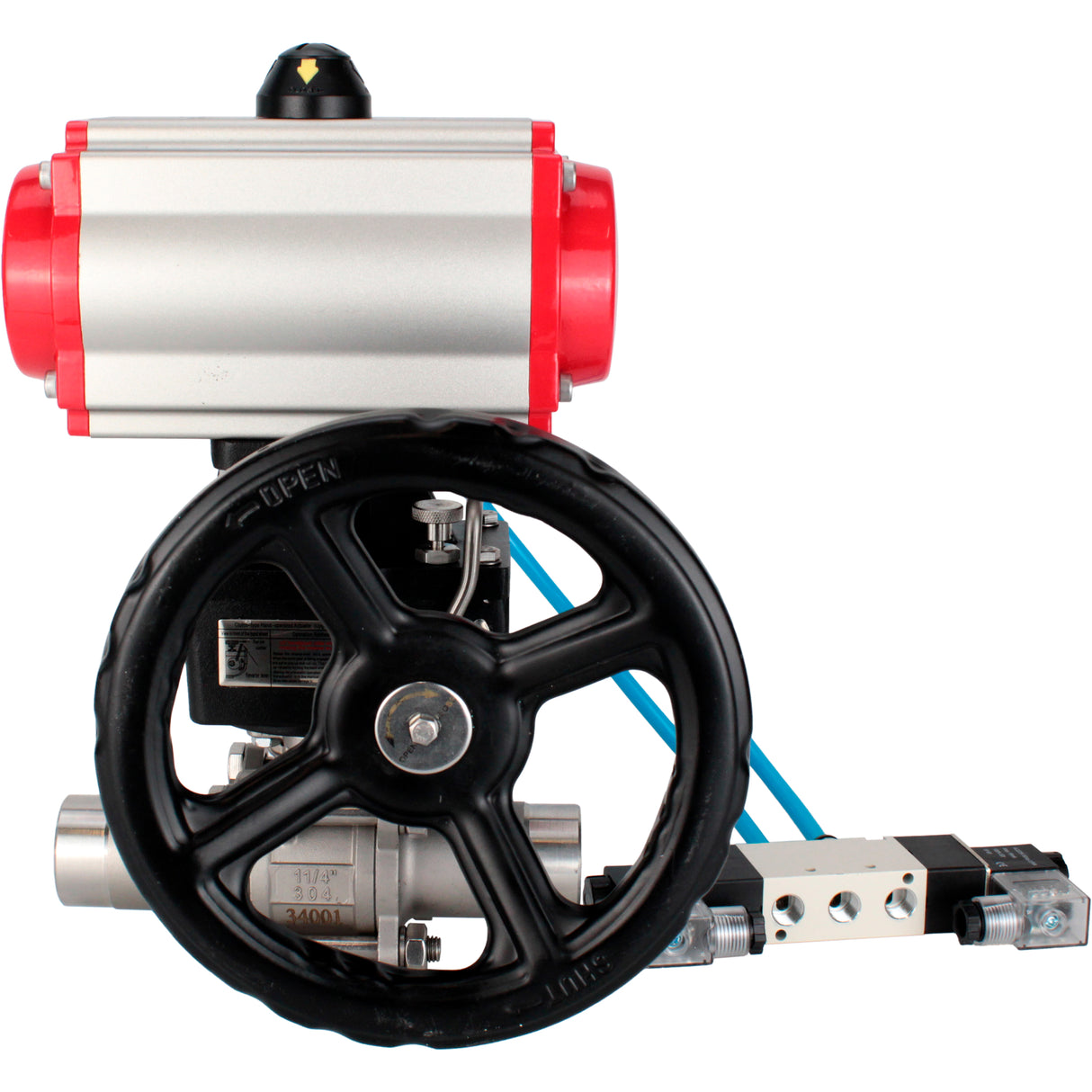 Vannes à boisseau sphérique Elephant BV3131P(3pc)-FP-W-ISO-H LONG à passage intégral, corps - acier inoxydable 304, à souder, avec actionneur pneumatique PA-DA, distributeur pneumatique 4V320-10 220V et réducteur MON