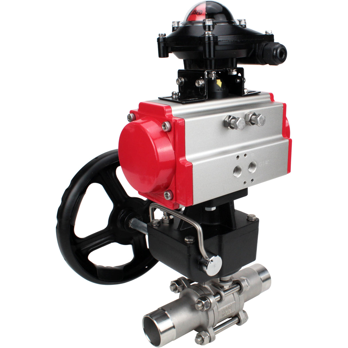 Ball valves Elephant BV3232P(3pc)-FP-W-ISO-H LONG DN50-150 full bore, body - stainless steel 316, welded, with Elephant PA-DA pneumatic actuator, Elephant MON gearbox and APL- limit switch block 210N