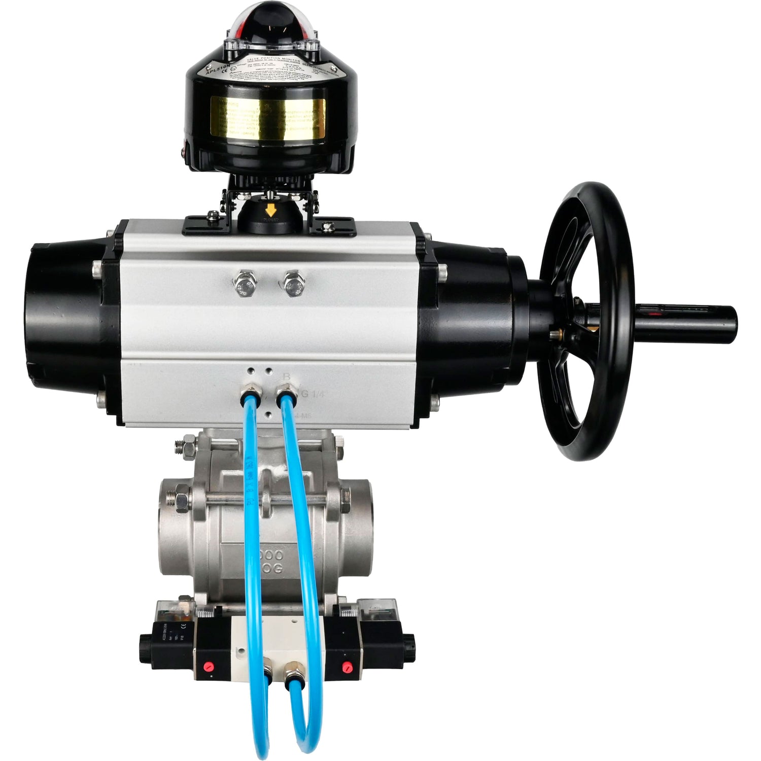 Ball valves Elephant BV3232P(3pc)-FP-W-ISO-H,  body material - Stainless steel AISI 316, seal - PTFE / PTFE / Teflon, with pneumatic actuator double action PA-DA-105-1, 4V320-10 220V, LSU APL-510N Ex