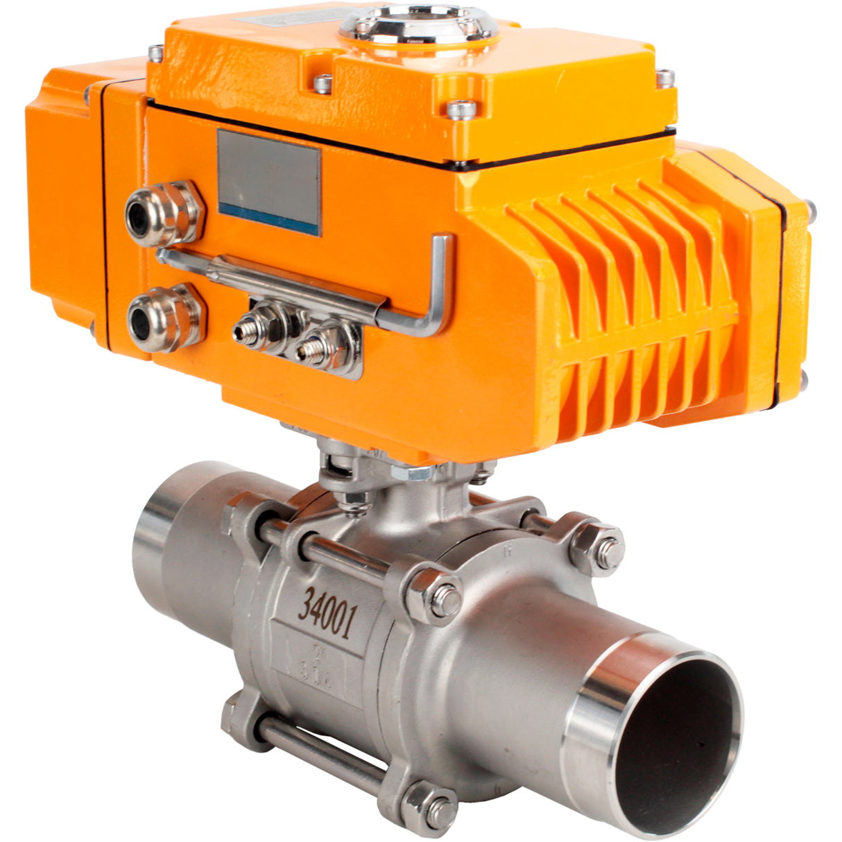 Vannes à boisseau sphérique Elephant BV3131P(3pc)-FP-W-ISO-H LONG à passage intégral, corps - acier inoxydable 304, soudé, avec entraînement électrique 1/4 de tour Elephant QT-N-EM-B1-220VAC-U1 avec capteur de retour et signal de commande d'entrée 0-10V