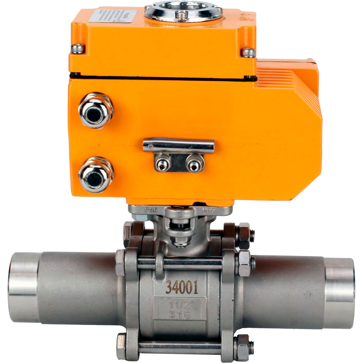 Vannes à boisseau sphérique Elephant BV3131P(3pc)-FP-W-ISO-H LONG à passage intégral, corps - acier inoxydable 304, soudé, avec entraînement électrique 1/4 de tour Elephant QT-N-EM-O1-24VDC-U1 24V