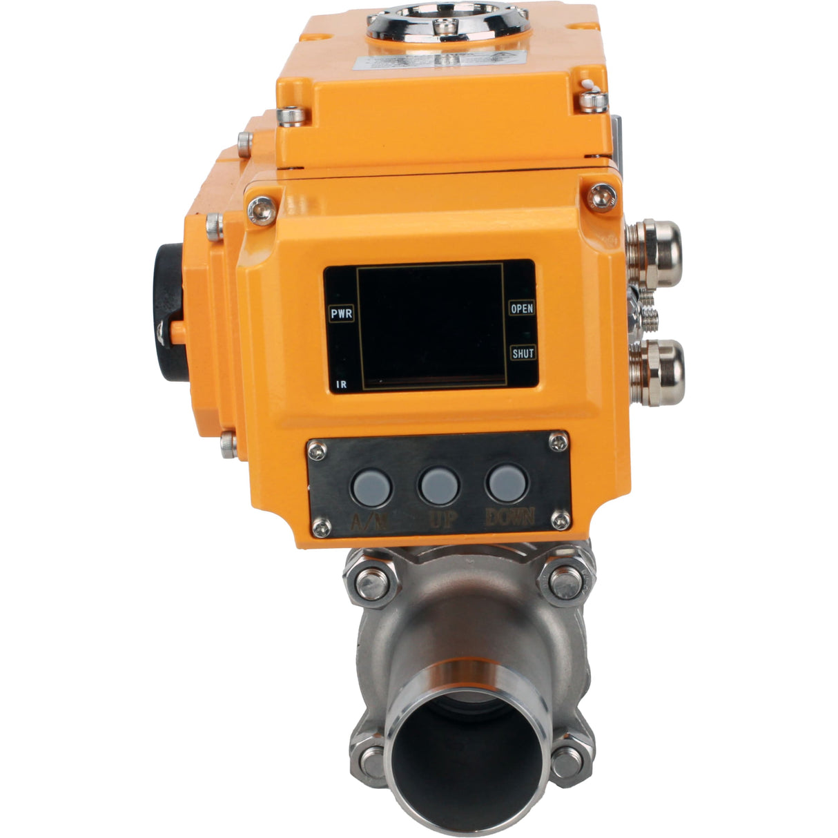 Vannes à boisseau sphérique Elephant BV3131P(3pc)-FP-W-ISO-H LONG à passage intégral, corps - acier inoxydable 304, soudé, avec entraînement électrique 1/4 de tour Elephant QT-N-EM-A1-220VAC-U1 avec capteur de retour et signal de commande d'entrée 4-20 mA