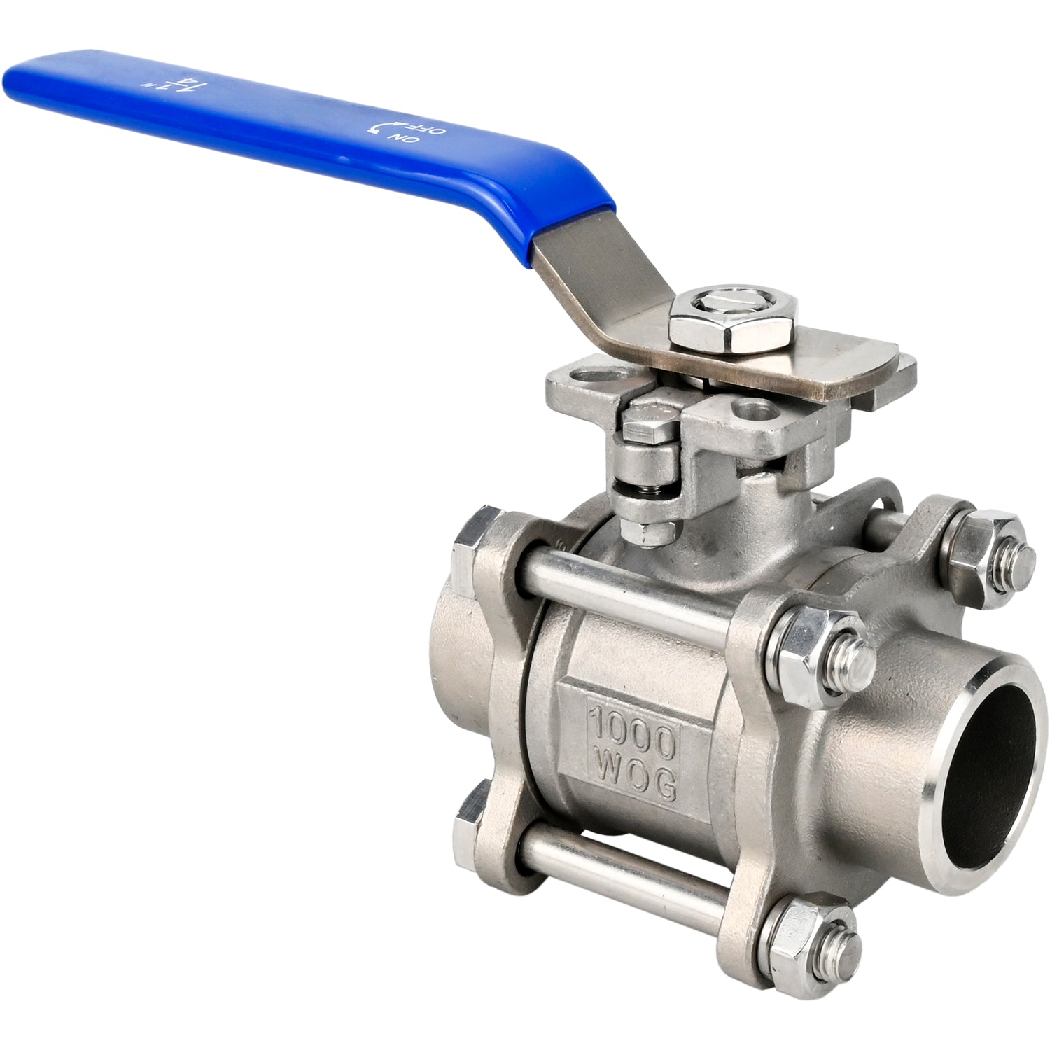 Ball valves Elephant BV3232P(3pc)-FP-W-ISO-H DN15-32 63 bar full bore, three-part, body - 316 stainless steel, seal - PTFE, for welding, with handle, with ISO flange, WDVF