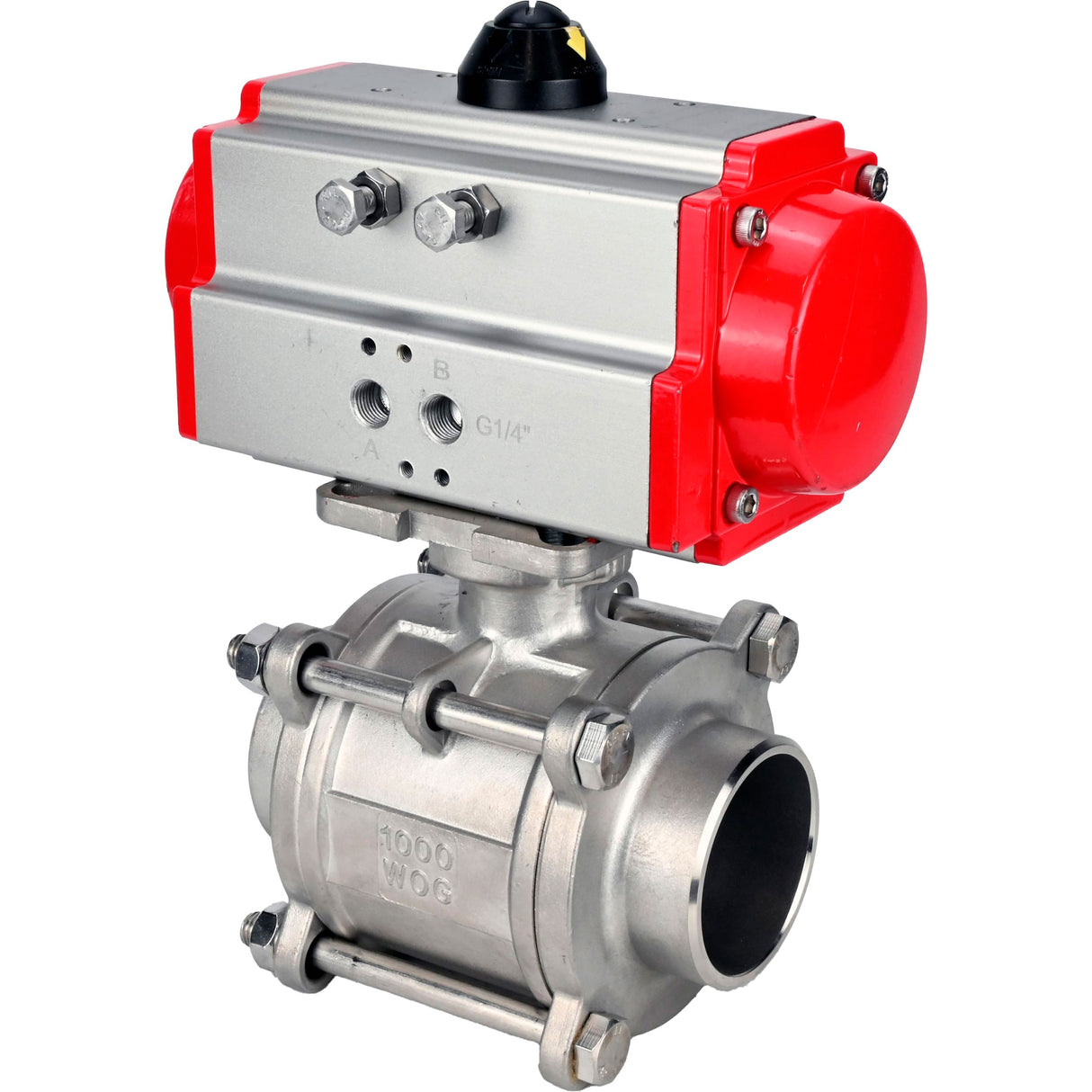 Ball valves Elephant BV3232P(3pc)-FP-W-ISO-H WDVF DN15-32 63 bar full bore, body - 316 stainless steel, seal - PTFE, for welding, with PA-SA pneumatic actuator