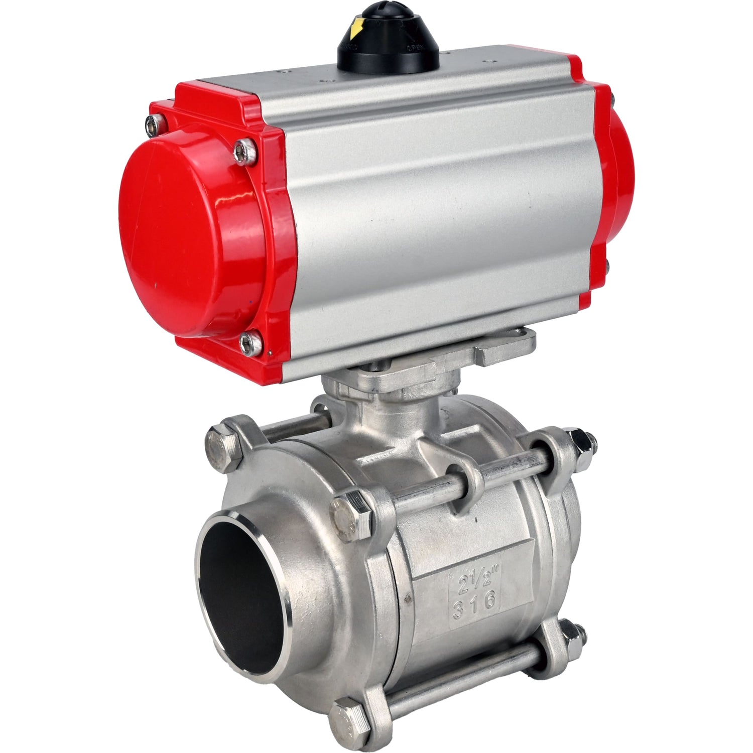 Ball valves Elephant BV3232P(3pc)-FP-W-ISO-H WDVF DN15-32 63 bar full bore, body - 316 stainless steel, seal - PTFE, for welding, with PA-SA pneumatic actuator