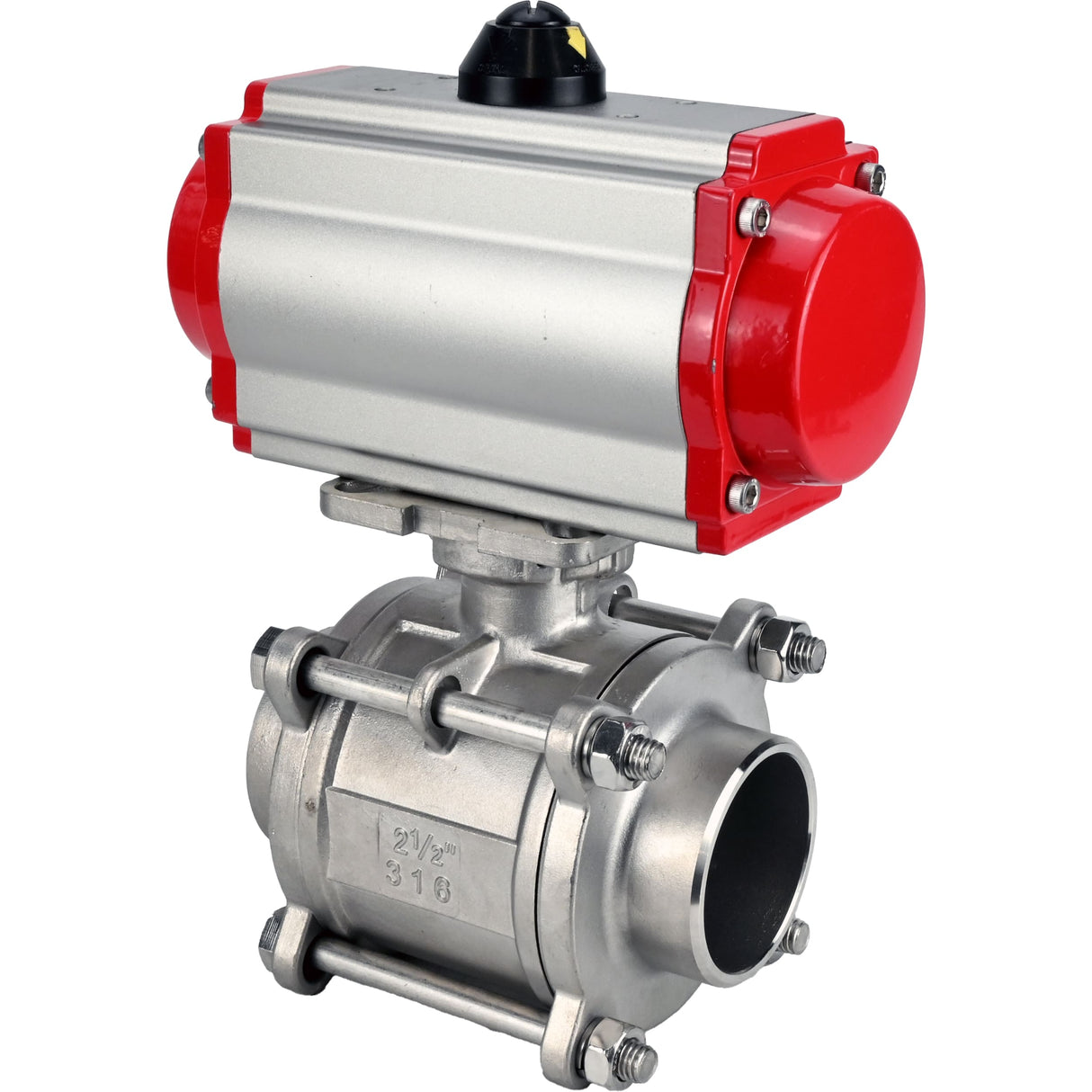 Ball valves Elephant BV3232P(3pc)-FP-W-ISO-H WDVF DN15-32 63 bar full bore, body - 316 stainless steel, seal - PTFE, for welding, with PA-SA pneumatic actuator