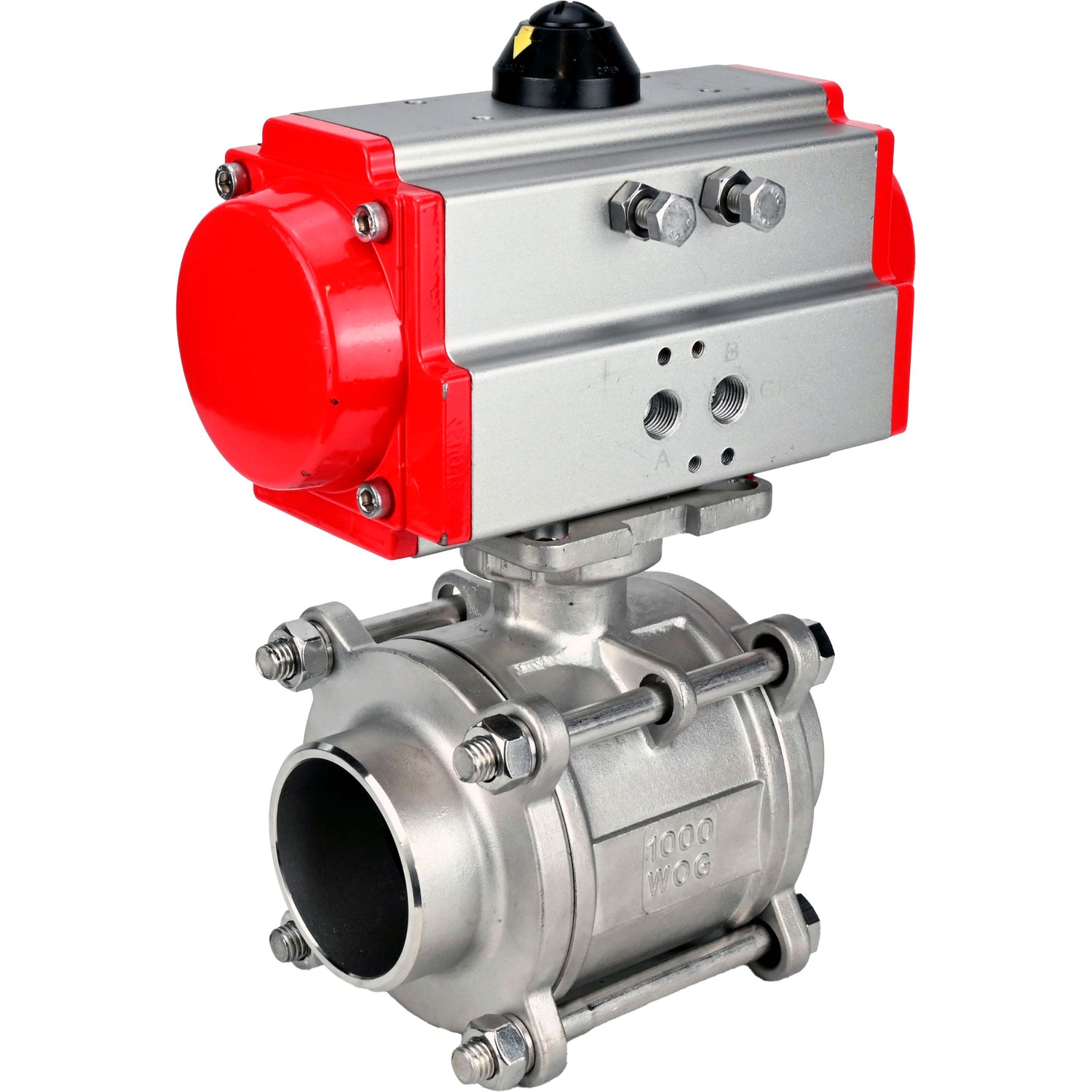 Ball valves Elephant BV3232P(3pc)-FP-W-ISO-H WDVF DN15-32 63 bar full bore, body - 316 stainless steel, seal - PTFE, for welding, with PA-SA pneumatic actuator