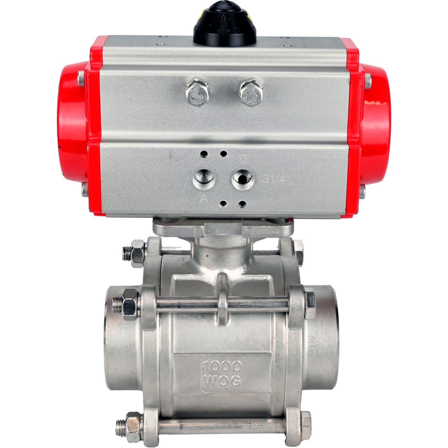 Ball valves Elephant BV3232P(3pc)-FP-W-ISO-H WDVF DN15-32 63 bar full bore, body - 316 stainless steel, seal - PTFE, for welding, with PA-SA pneumatic actuator