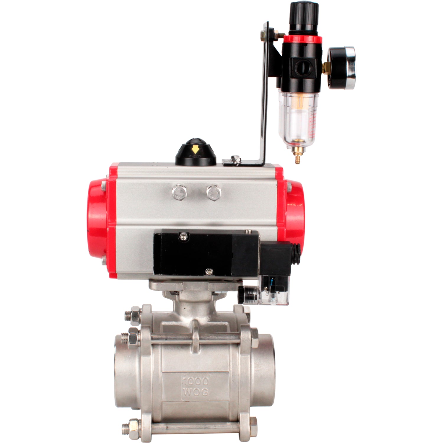 Ball valves Elephant BV3232P(3pc)-FP-W-ISO-H WDVF DN15-32 63 bar full bore, body - 316 stainless steel, seal - PTFE, for welding, with PA-SA pneumatic actuator, pneumatic distributor 4M310-08 NAMUR 220V, ATU AFC2000