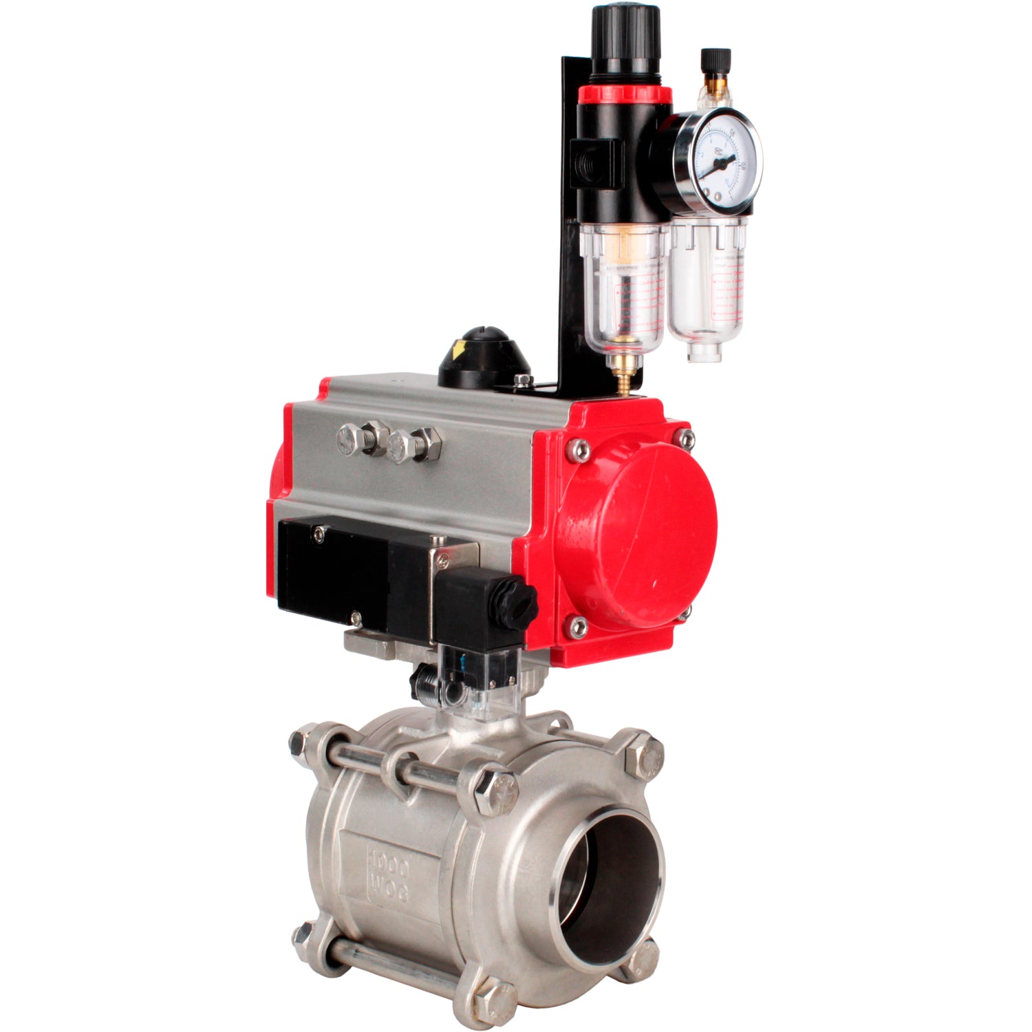Ball valves Elephant BV3232P(3pc)-FP-W-ISO-H WDVF DN15-32 63 bar full bore, body - 316 stainless steel, seal - PTFE, for welding, with PA-SA pneumatic actuator, pneumatic distributor 4M310-08 NAMUR 220V, ATU AFC2000