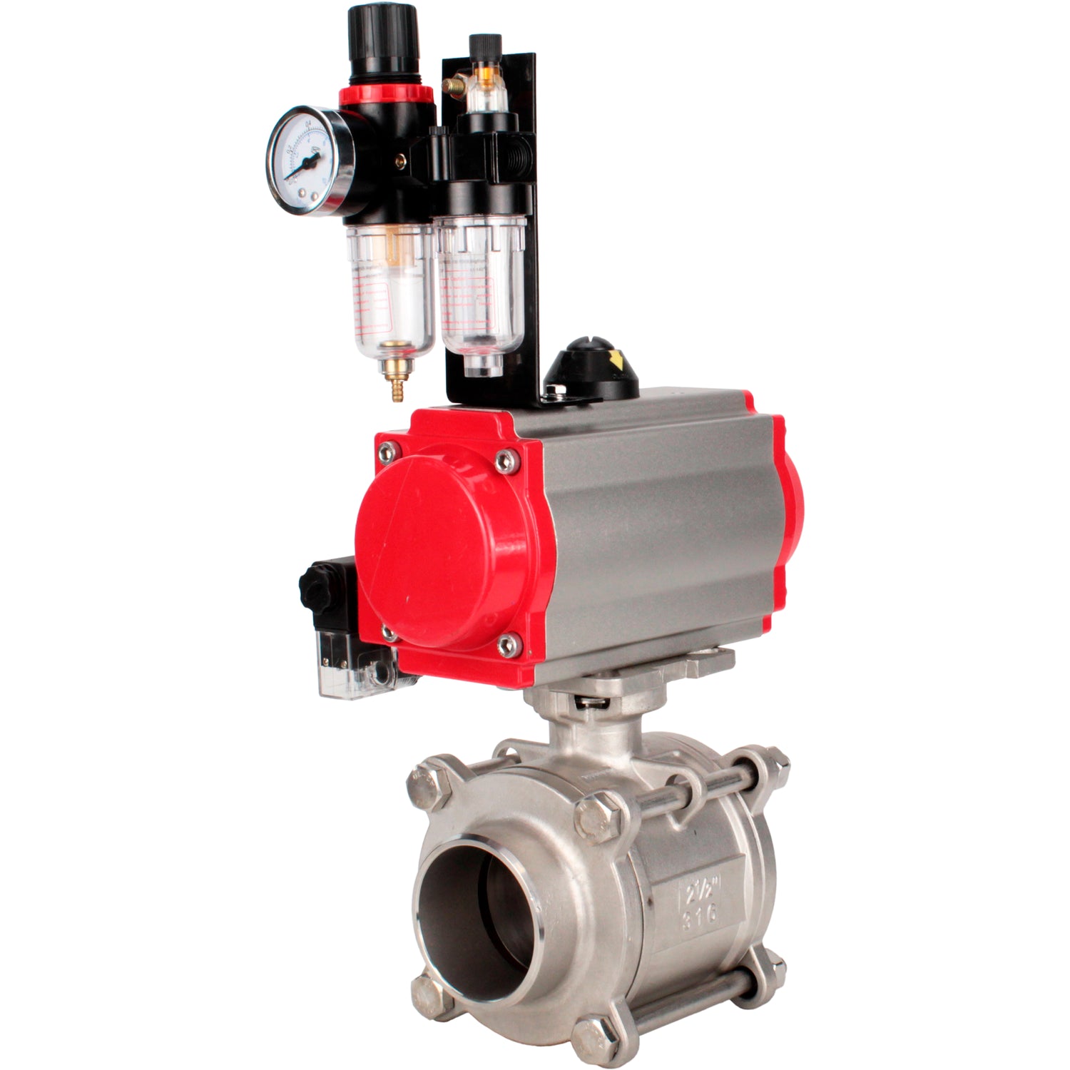 Ball valves Elephant BV3232P(3pc)-FP-W-ISO-H WDVF DN15-32 63 bar full bore, body - 316 stainless steel, seal - PTFE, for welding, with PA-SA pneumatic actuator, pneumatic distributor 4M310-08 NAMUR 220V, ATU AFC2000