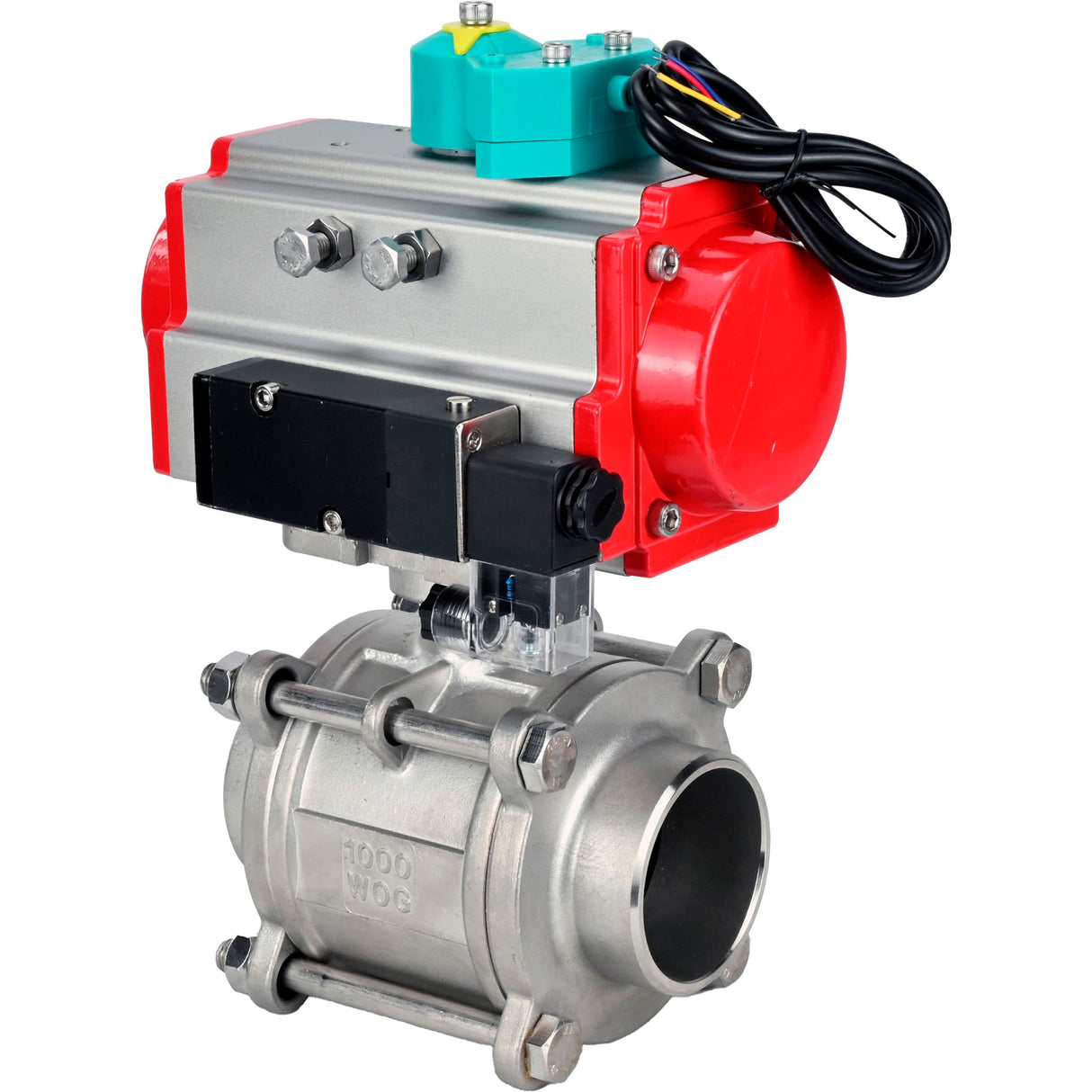 Ball valves Elephant BV3232P(3pc)-FP-W-ISO-H WDVF DN15-32 63 bar full bore, body - 316 stainless steel, seal - PTFE, for welding, with PA-DA pneumatic actuator, pneumatic distributor 4M310-08 NAMUR 24V and ALS200D magnetic switch