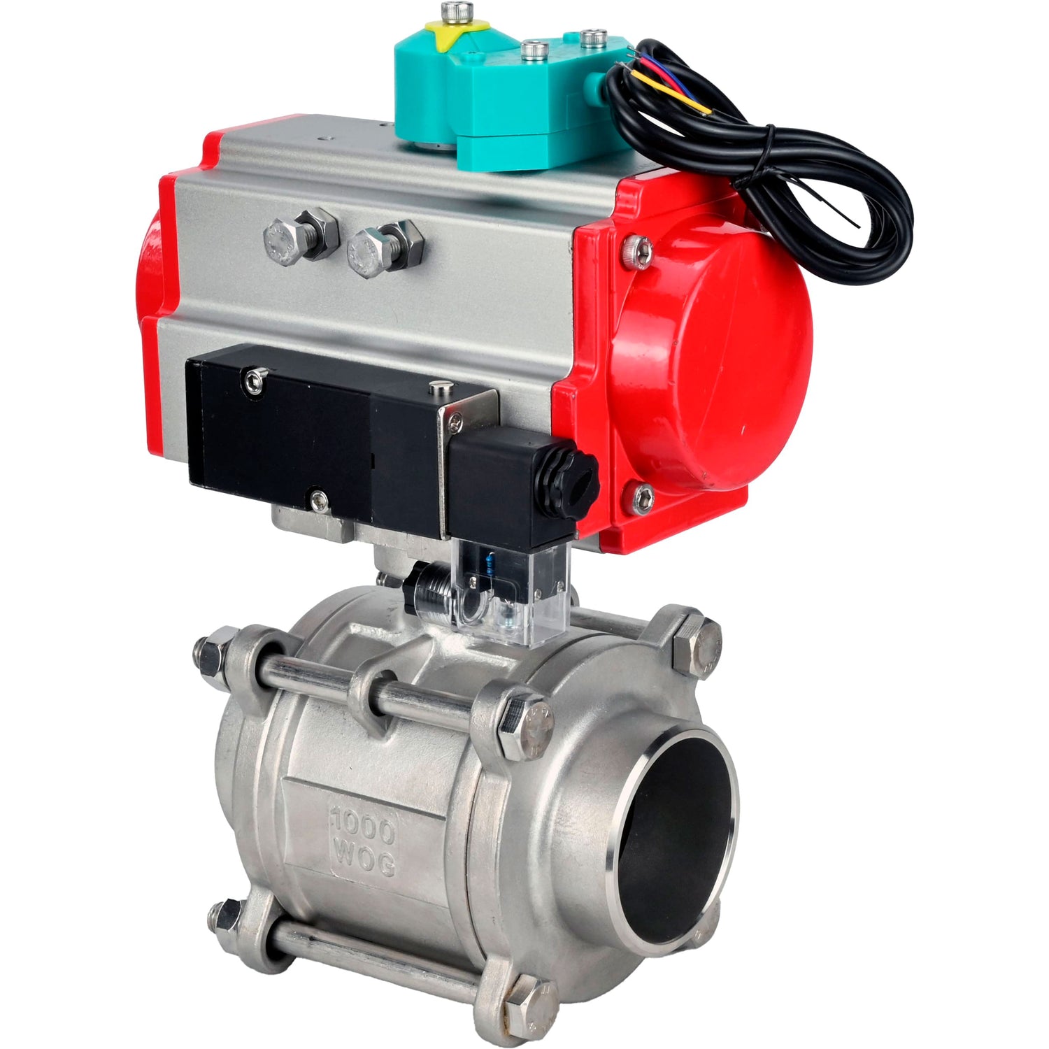 Ball valves Elephant BV3232P(3pc)-FP-W-ISO-H WDVF DN15-32 63 bar full bore, body - 316 stainless steel, seal - PTFE, for welding, with PA-DA pneumatic actuator, pneumatic distributor 4M310-08 NAMUR 24V and ALS200D magnetic switch