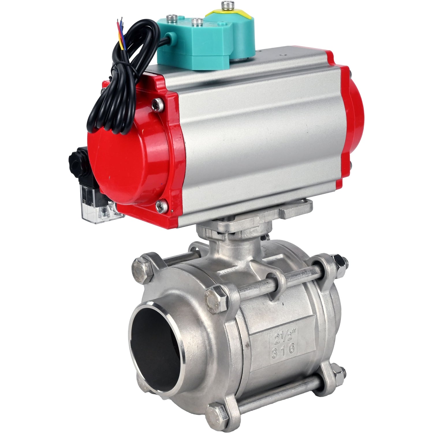 Ball valves Elephant BV3232P(3pc)-FP-W-ISO-H WDVF DN15-32 63 bar full bore, body - 316 stainless steel, seal - PTFE, for welding, with PA-DA pneumatic actuator, pneumatic distributor 4M310-08 NAMUR 24V and ALS200D magnetic switch
