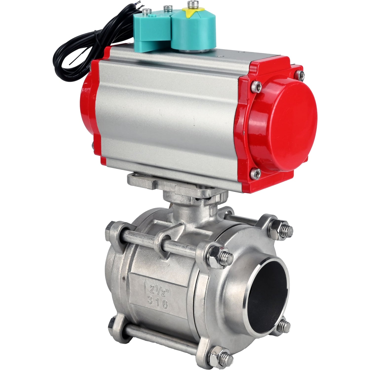Ball valves Elephant BV3232P(3pc)-FP-W-ISO-H WDVF DN15-32 63 bar full bore, body - 316 stainless steel, seal - PTFE, for welding, with PA-DA pneumatic actuator, pneumatic distributor 4M310-08 NAMUR 24V and ALS200D magnetic switch