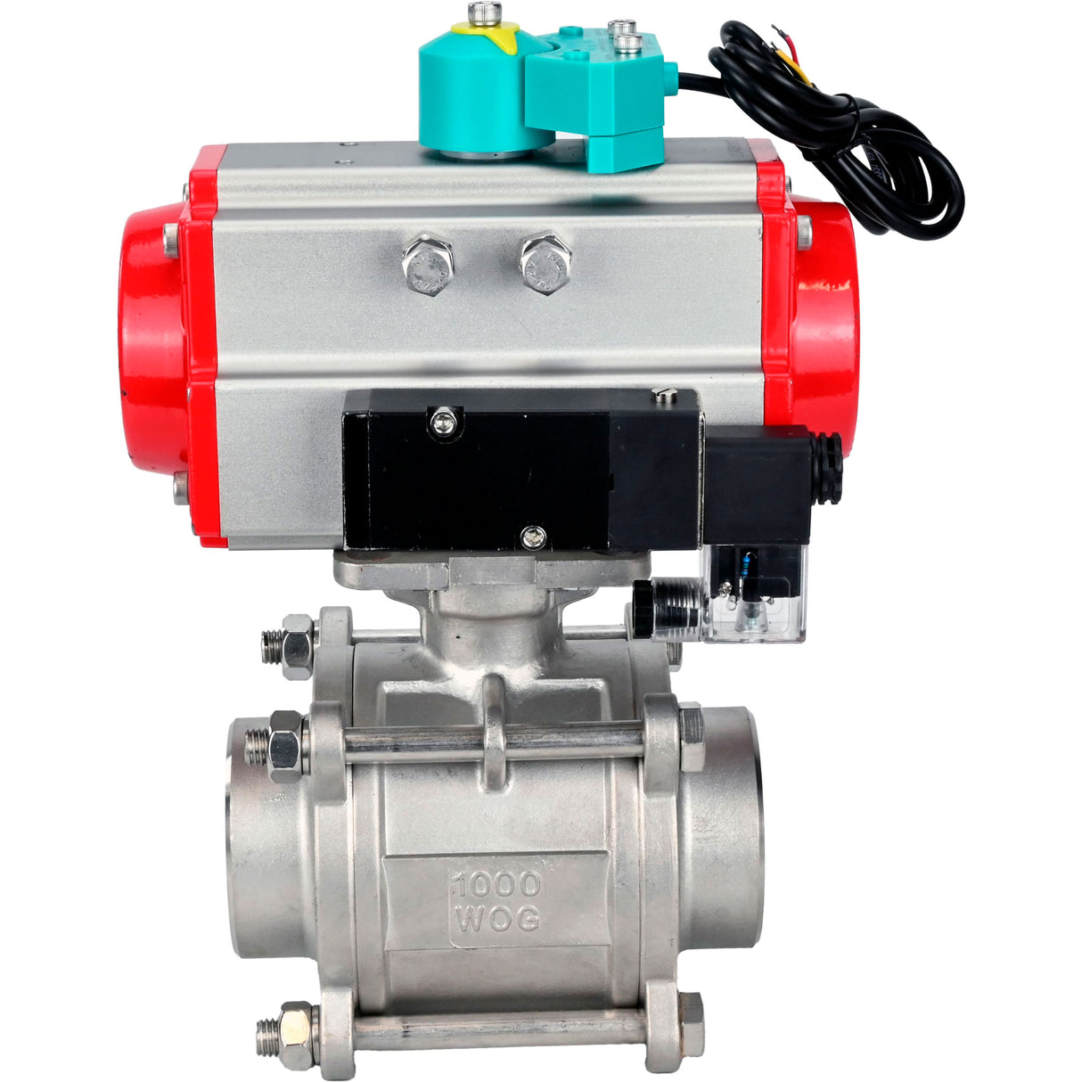 Ball valves Elephant BV3232P(3pc)-FP-W-ISO-H WDVF DN15-32 63 bar full bore, body - 316 stainless steel, seal - PTFE, for welding, with PA-DA pneumatic actuator, pneumatic distributor 4M310-08 NAMUR 24V and ALS200D magnetic switch
