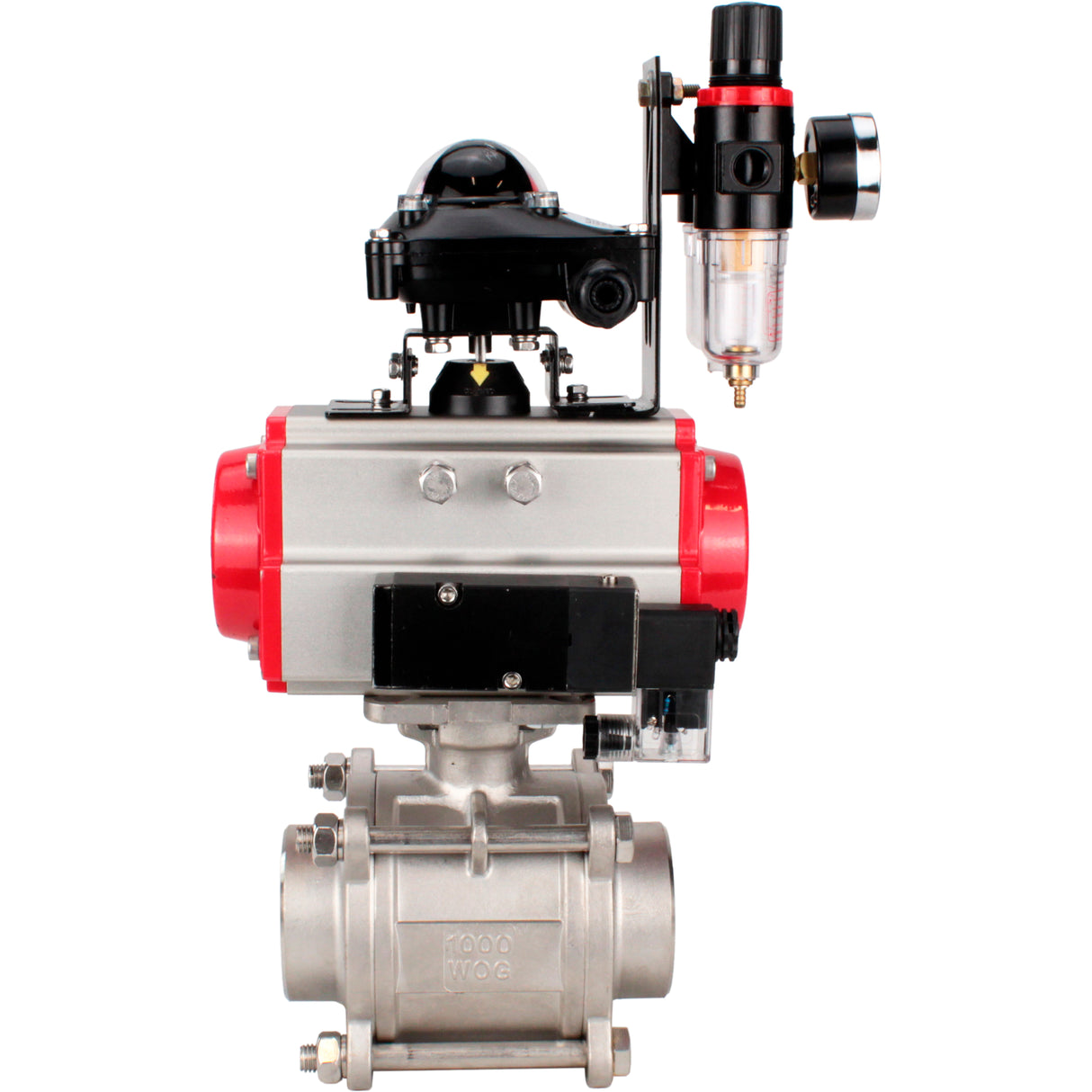 Ball valves Elephant BV3232P(3pc)-FP-W-ISO-H WDVF DN15-32 63 bar full bore, body - 316 stainless steel, seal - PTFE, for welding, with PA-SA pneumatic actuator, pneumatic distributor 4M310-08 NAMUR 24V, LSU APL-210N, ATU AFC2000