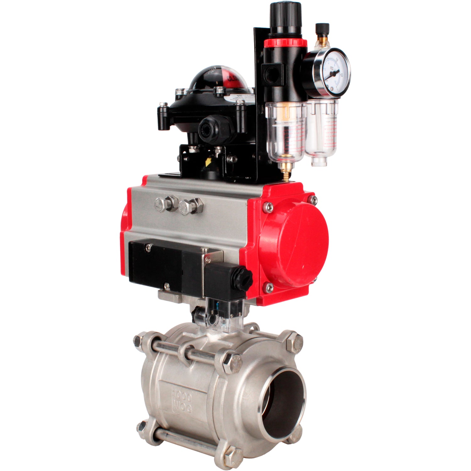 Ball valves Elephant BV3232P(3pc)-FP-W-ISO-H WDVF DN15-32 63 bar full bore, body - 316 stainless steel, seal - PTFE, for welding, with PA-SA pneumatic actuator, pneumatic distributor 4M310-08 NAMUR 24V, LSU APL-210N, ATU AFC2000