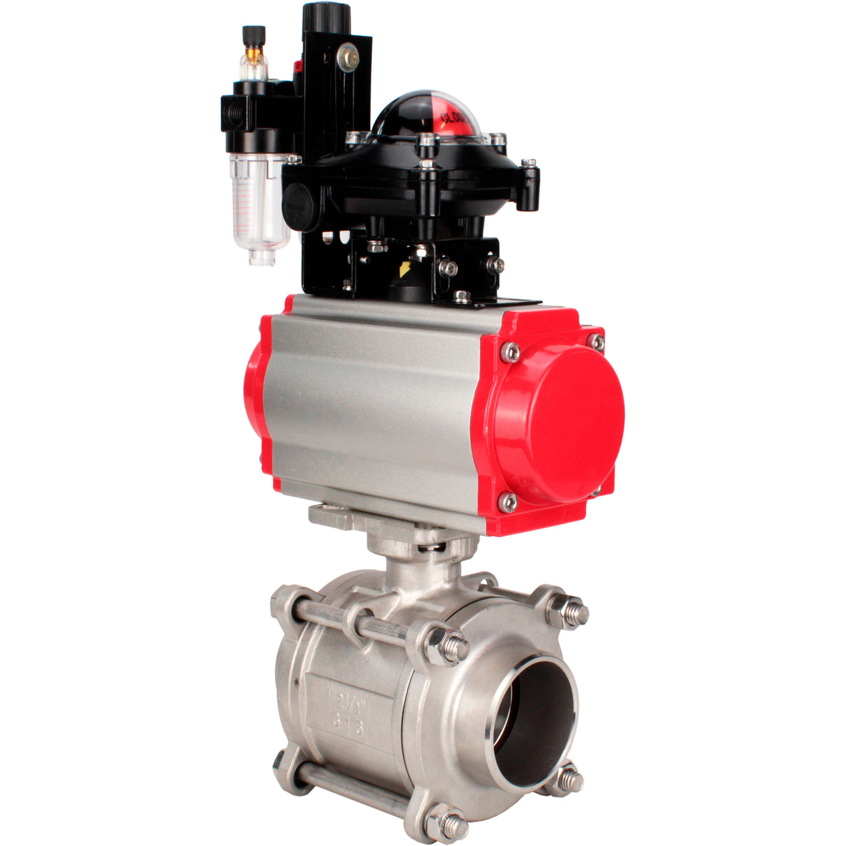 Ball valves Elephant BV3232P(3pc)-FP-W-ISO-H WDVF DN15-32 63 bar full bore, body - 316 stainless steel, seal - PTFE, for welding, with PA-SA pneumatic actuator, pneumatic distributor 4M310-08 NAMUR 24V, LSU APL-210N, ATU AFC2000