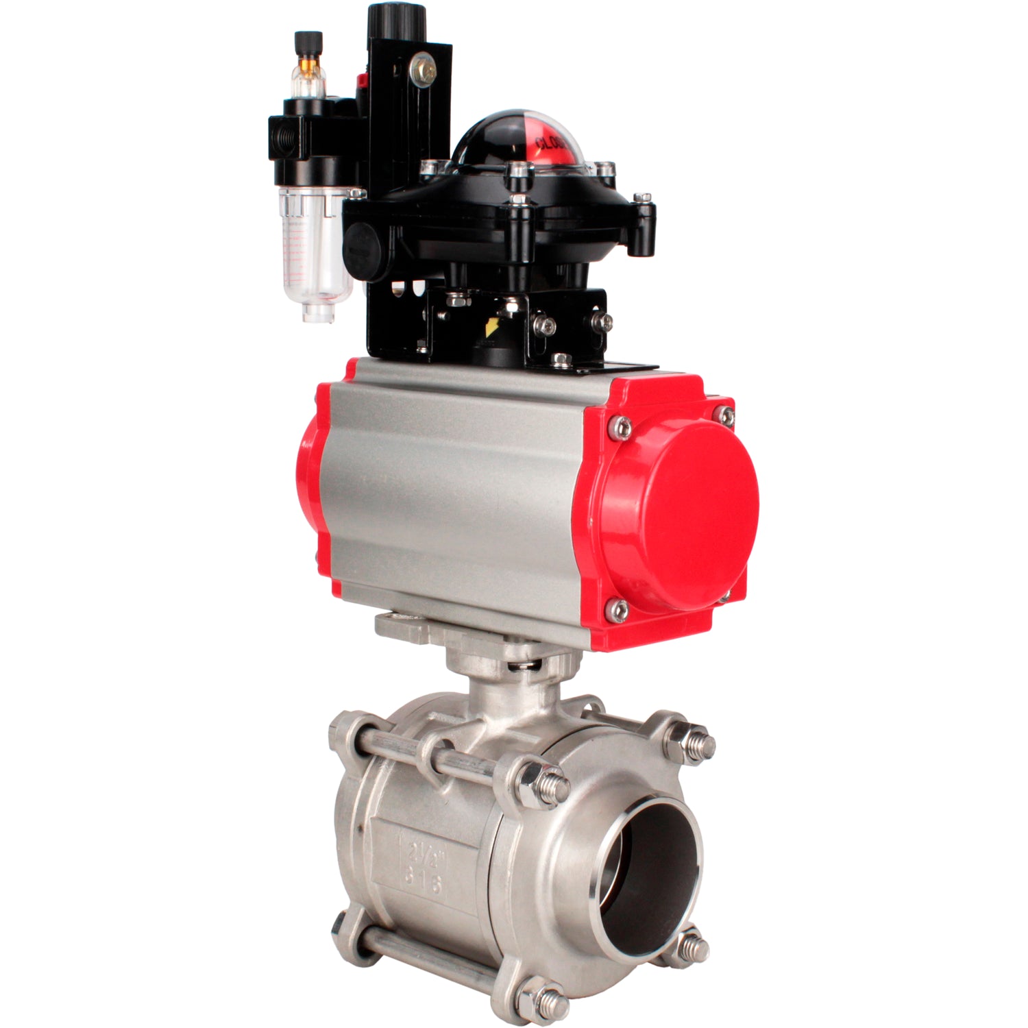 Ball valves Elephant BV3232P(3pc)-FP-W-ISO-H WDVF DN15-32 63 bar full bore, body - 316 stainless steel, seal - PTFE, for welding, with PA-SA pneumatic actuator, pneumatic distributor 4M310-08 NAMUR 24V, LSU APL-210N, ATU AFC2000