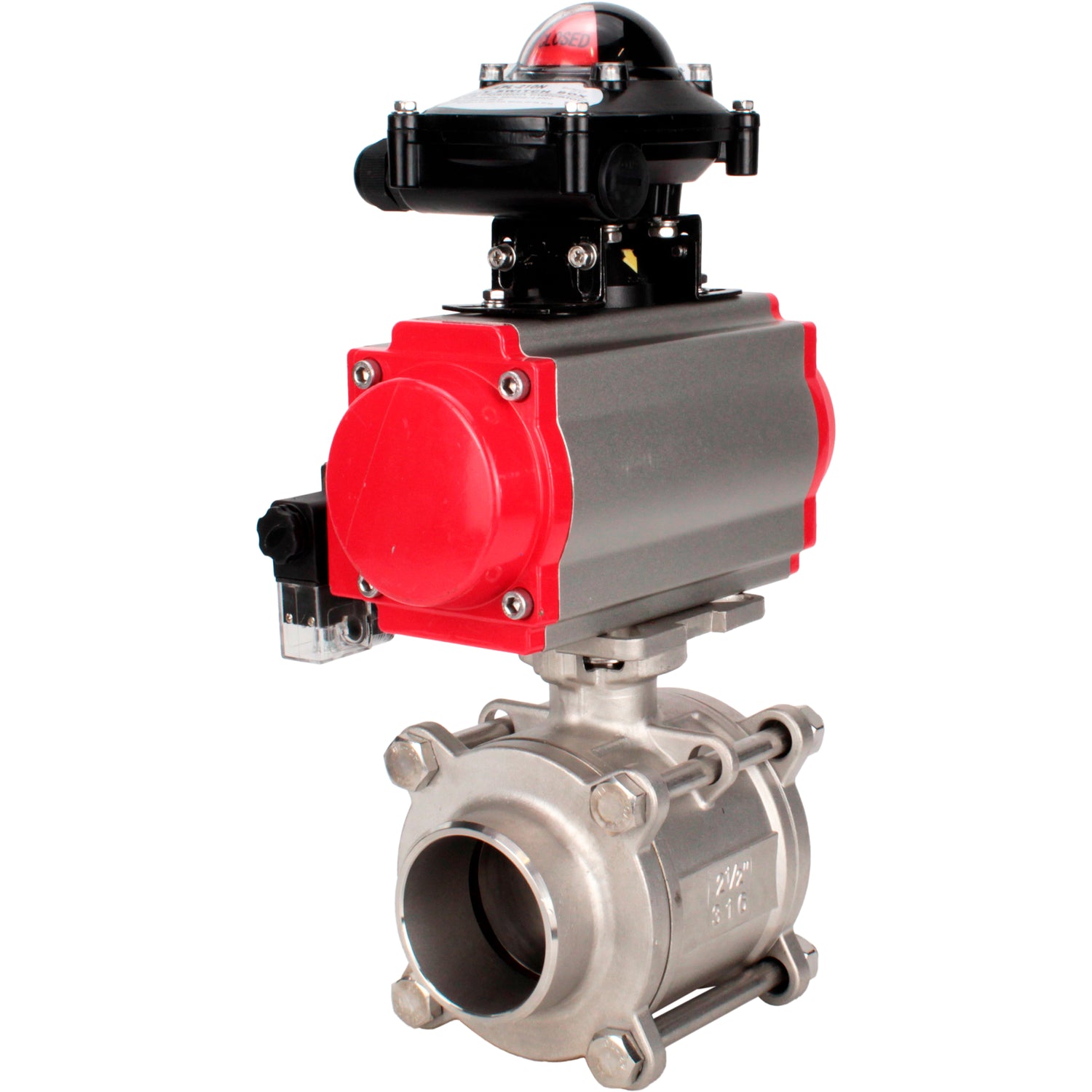 Ball valves Elephant BV3232P(3pc)-FP-W-ISO-H WDVF DN15-32 63 bar full bore, body - 316 stainless steel, seal - PTFE, for welding, with PA-SA pneumatic actuator, pneumatic distributor 4M310-08 NAMUR 24V, LSU APL-210N