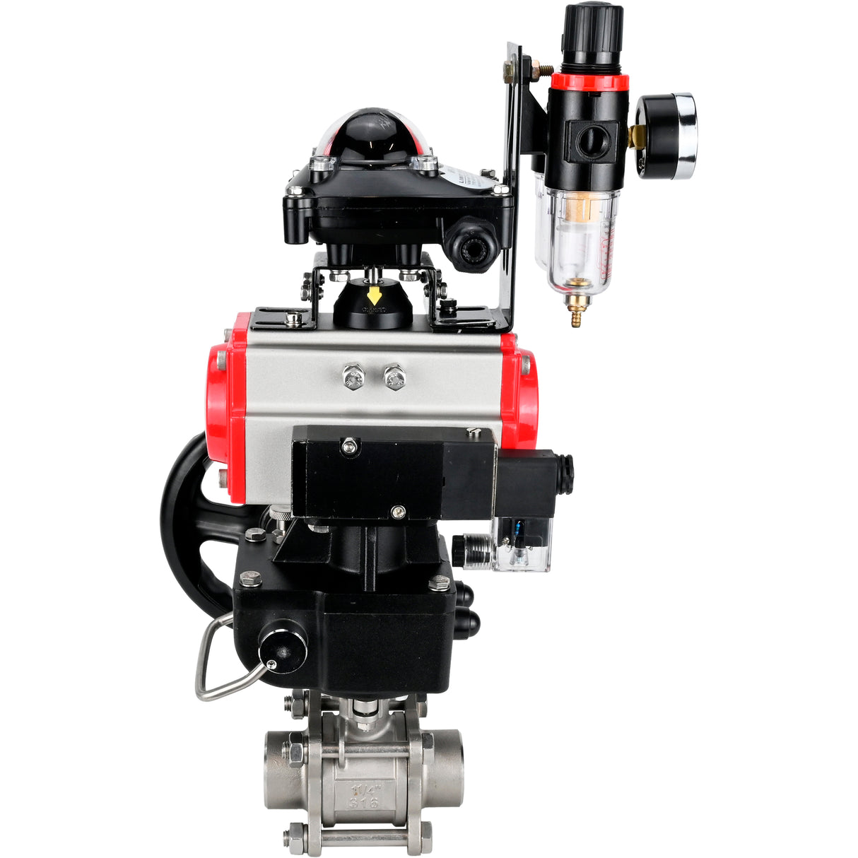 Ball valves Elephant BV3232P(3pc)-FP-W-ISO-H WDVF DN15-32 63 bar full bore, 316 stainless steel, seal - PTFE, for welding, with PA-DA pneumatic actuator, pneumatic distributor 4M310-08 NAMUR 220V, LSU APL-210N, manual backup for MON, ATU AFC2000