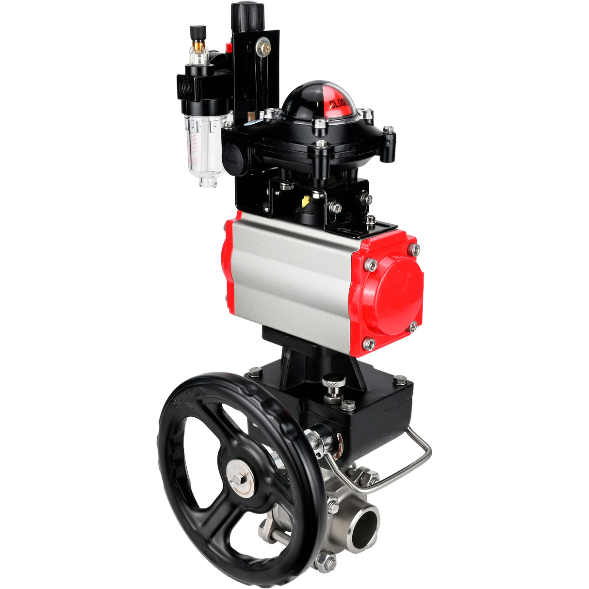 Ball valves Elephant BV3232P(3pc)-FP-W-ISO-H WDVF DN15-32 63 bar full bore, 316 stainless steel, seal - PTFE, for welding, with PA-DA pneumatic actuator, pneumatic distributor 4M310-08 NAMUR 220V, LSU APL-210N, manual backup for MON, ATU AFC2000