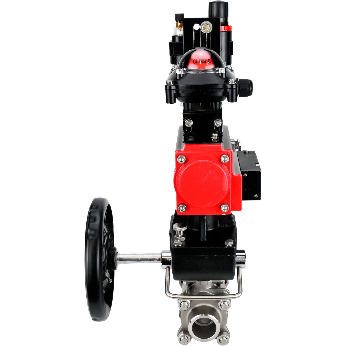 Ball valves Elephant BV3232P(3pc)-FP-W-ISO-H WDVF DN15-32 63 bar full bore, 316 stainless steel, seal - PTFE, for welding, with PA-DA pneumatic actuator, pneumatic distributor 4M310-08 NAMUR 220V, LSU APL-210N, manual backup for MON, ATU AFC2000