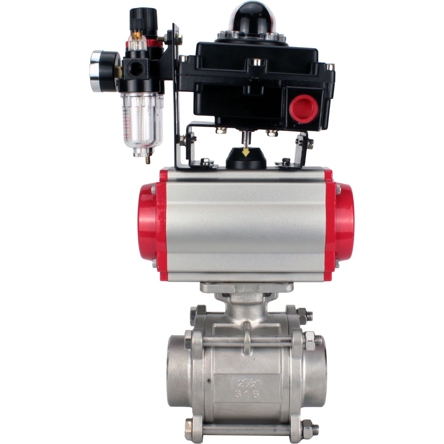Ball valves Elephant BV3232P(3pc)-FP-W-ISO-H WDVF DN15-32 63 bar full bore, body - 316 stainless steel, seal - PTFE, for welding, with PA-SA pneumatic actuator, pneumatic distributor 4M310-08 NAMUR 24V, LSU APL-410N EX, ATU AFC2000