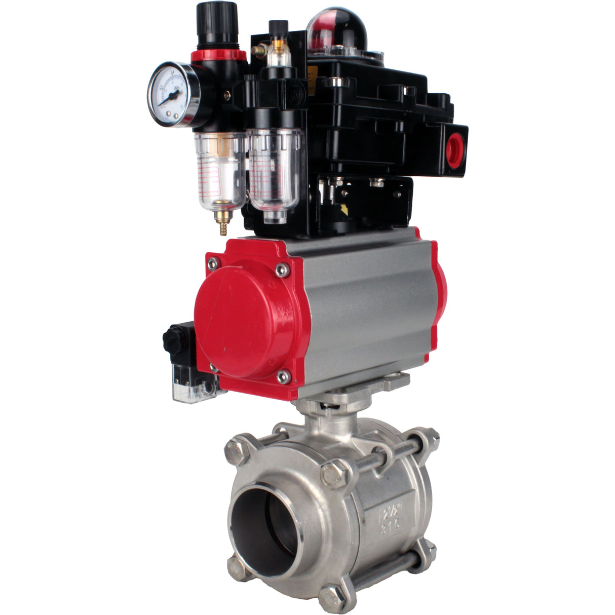 Ball valves Elephant BV3232P(3pc)-FP-W-ISO-H WDVF DN15-32 63 bar full bore, body - 316 stainless steel, seal - PTFE, for welding, with PA-SA pneumatic actuator, pneumatic distributor 4M310-08 NAMUR 24V, LSU APL-410N EX, ATU AFC2000