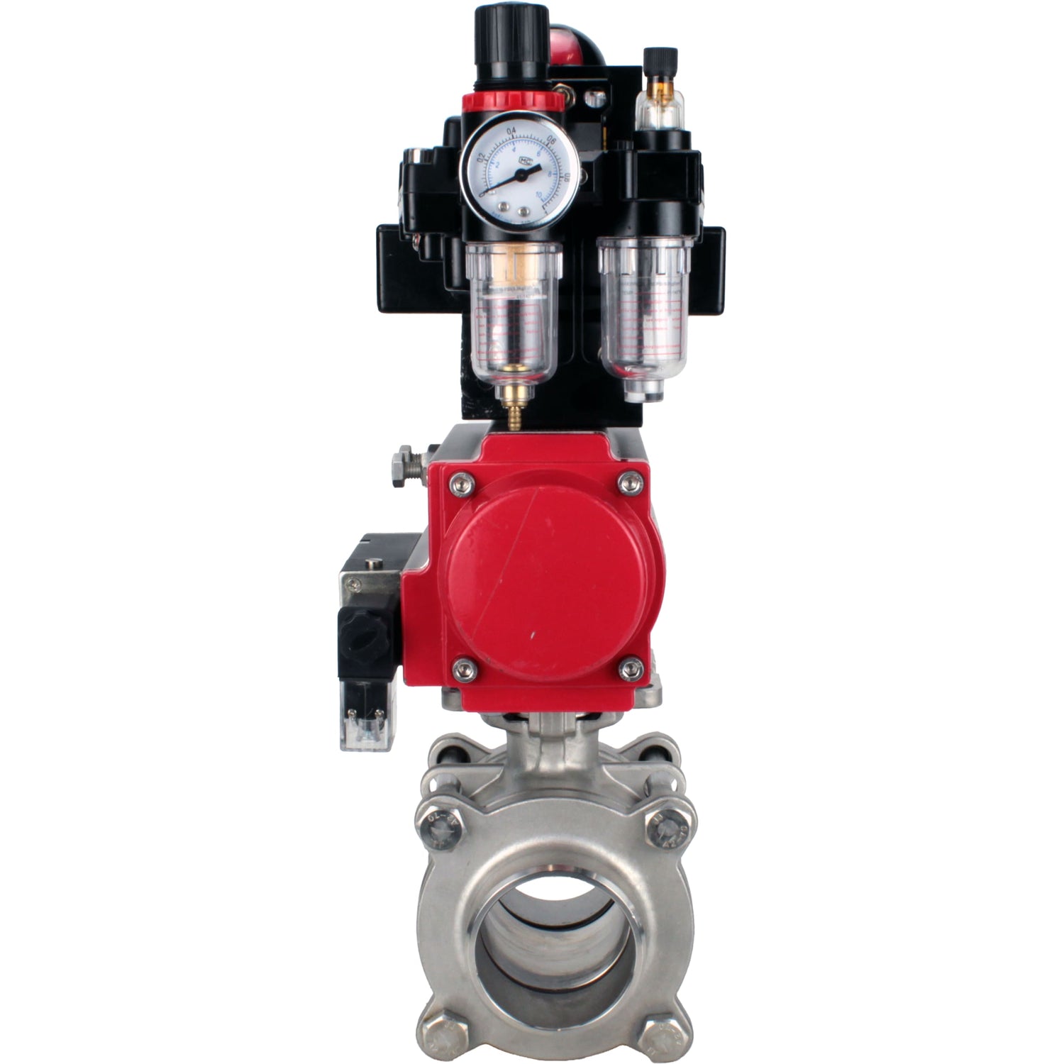 Ball valves Elephant BV3232P(3pc)-FP-W-ISO-H WDVF DN15-32 63 bar full bore, body - 316 stainless steel, seal - PTFE, for welding, with PA-SA pneumatic actuator, pneumatic distributor 4M310-08 NAMUR 24V, LSU APL-410N EX, ATU AFC2000