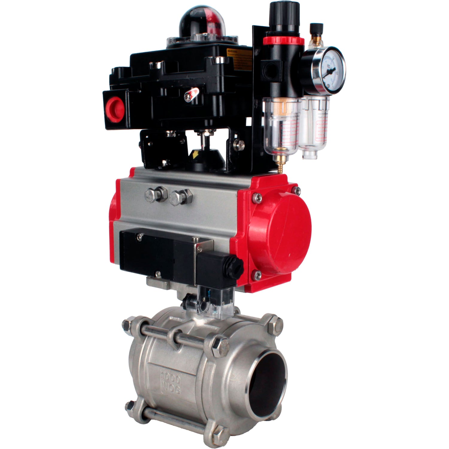 Ball valves Elephant BV3232P(3pc)-FP-W-ISO-H WDVF DN15-32 63 bar full bore, body - 316 stainless steel, seal - PTFE, for welding, with PA-SA pneumatic actuator, pneumatic distributor 4M310-08 NAMUR 24V, LSU APL-410N EX, ATU AFC2000