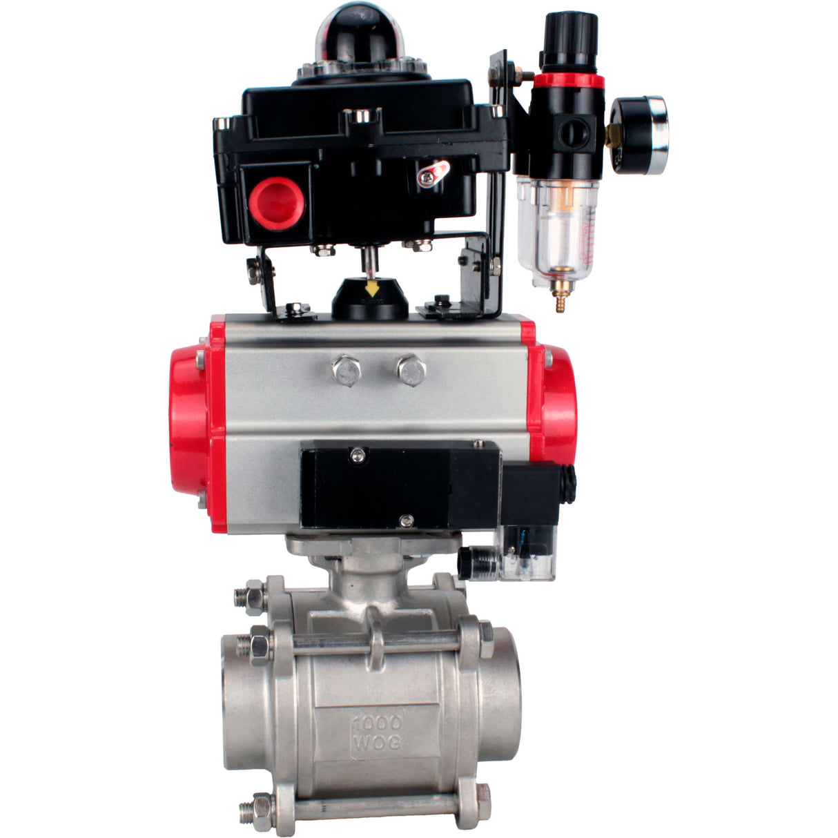 Ball valves Elephant BV3232P(3pc)-FP-W-ISO-H WDVF DN15-32 63 bar full bore, body - 316 stainless steel, seal - PTFE, for welding, with PA-SA pneumatic actuator, pneumatic distributor 4M310-08 NAMUR 24V, LSU APL-410N EX, ATU AFC2000