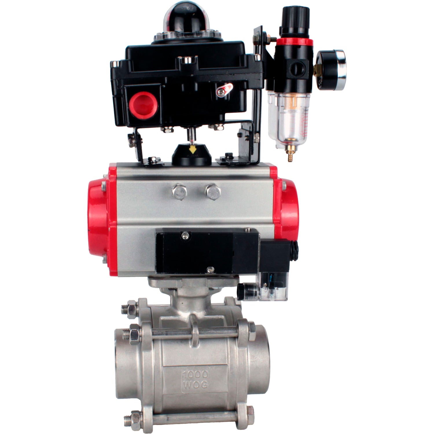 Ball valves Elephant BV3232P(3pc)-FP-W-ISO-H WDVF DN15-32 63 bar full bore, body - 316 stainless steel, seal - PTFE, for welding, with PA-SA pneumatic actuator, pneumatic distributor 4M310-08 NAMUR 24V, LSU APL-410N EX, ATU AFC2000