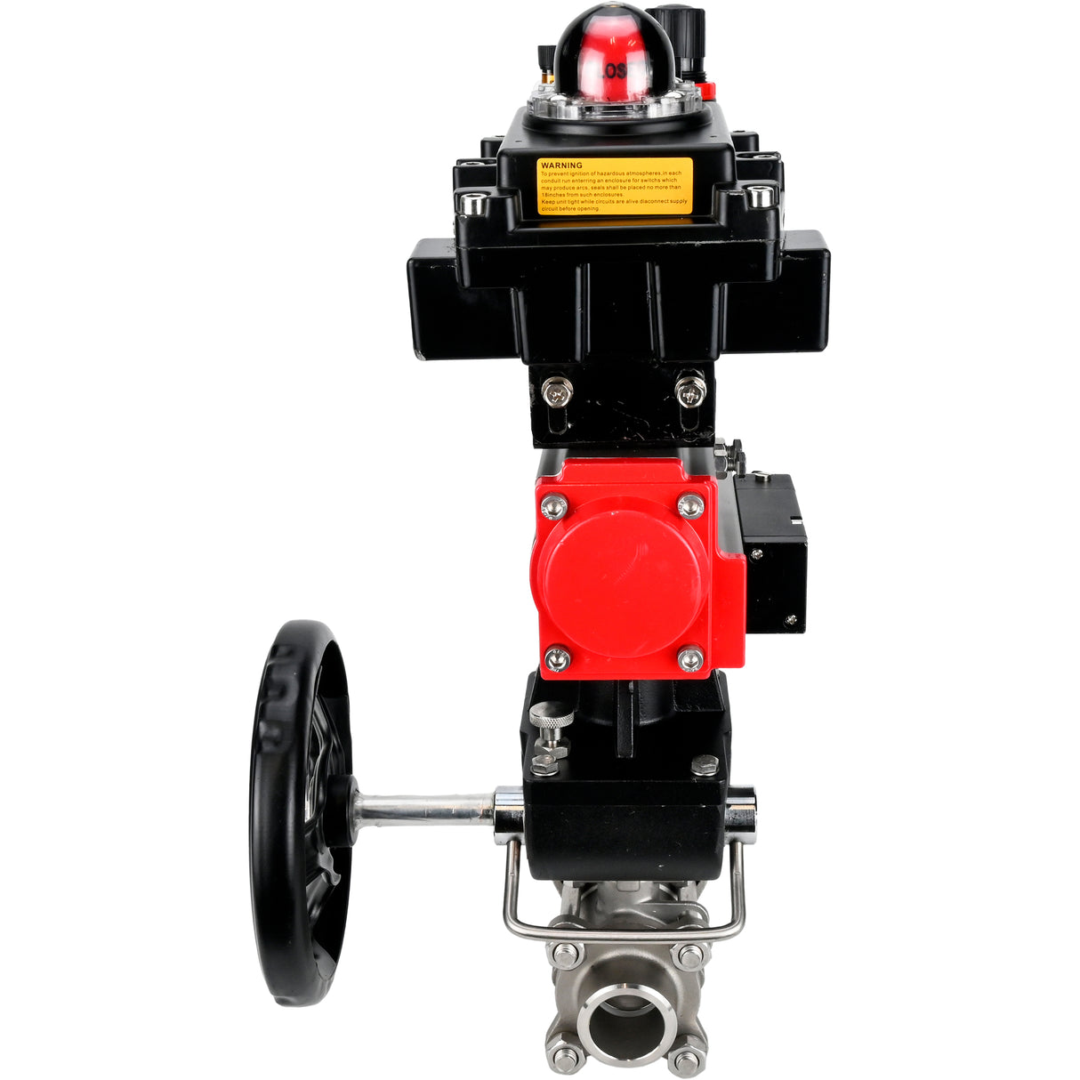 Ball valves Elephant BV3232P(3pc)-FP-W-ISO-H WDVF DN15-32 63 bar full bore, 316 stainless steel, PTFE, for welding, with PA-DA pneumatic actuator, pneumatic distributor 4M310-08 NAMUR 220V, LSU APL-410N EX, manual backup for MON, ATU AFC2000