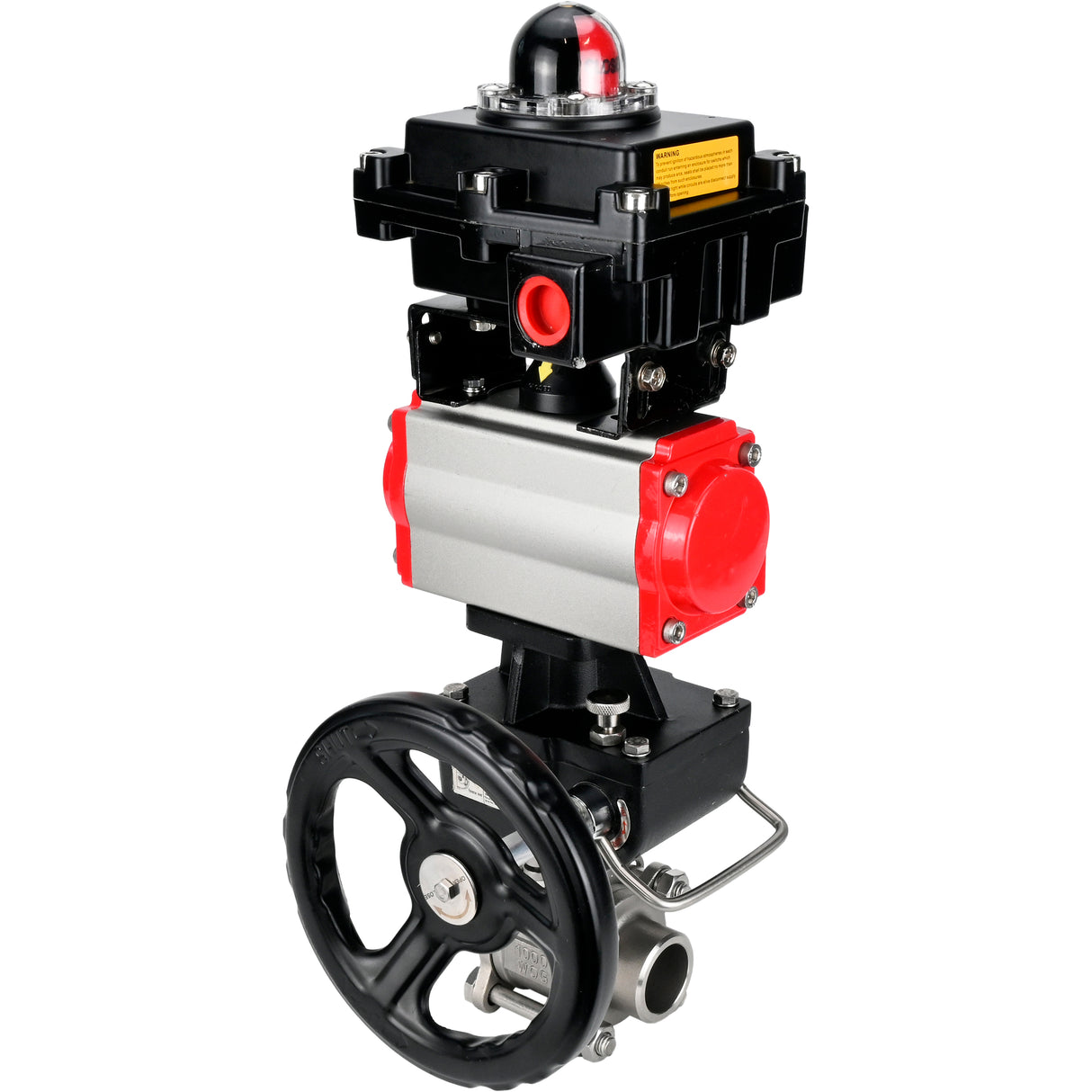 Ball valves Elephant BV3232P(3pc)-FP-W-ISO-H WDVF DN15-32 63 bar full bore, 316 stainless steel, seal - PTFE, for welding, with PA-DA pneumatic actuator, pneumatic distributor 4M310-08 NAMUR 24V, LSU APL-410N EX, manual backup for MON