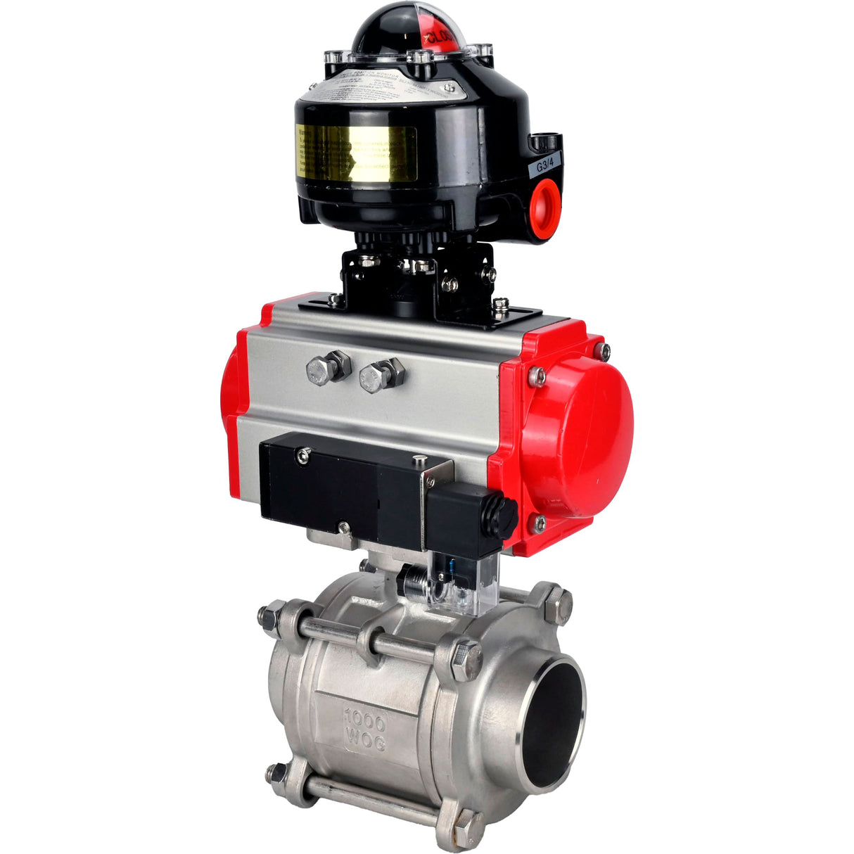 Ball valves Elephant BV3232P(3pc)-FP-W-ISO-H WDVF DN15-32 63 bar full bore, body - 316 stainless steel, seal - PTFE, for welding, with PA-SA pneumatic actuator, pneumatic distributor 4M310-08 NAMUR 220V, LSU APL-510N EX