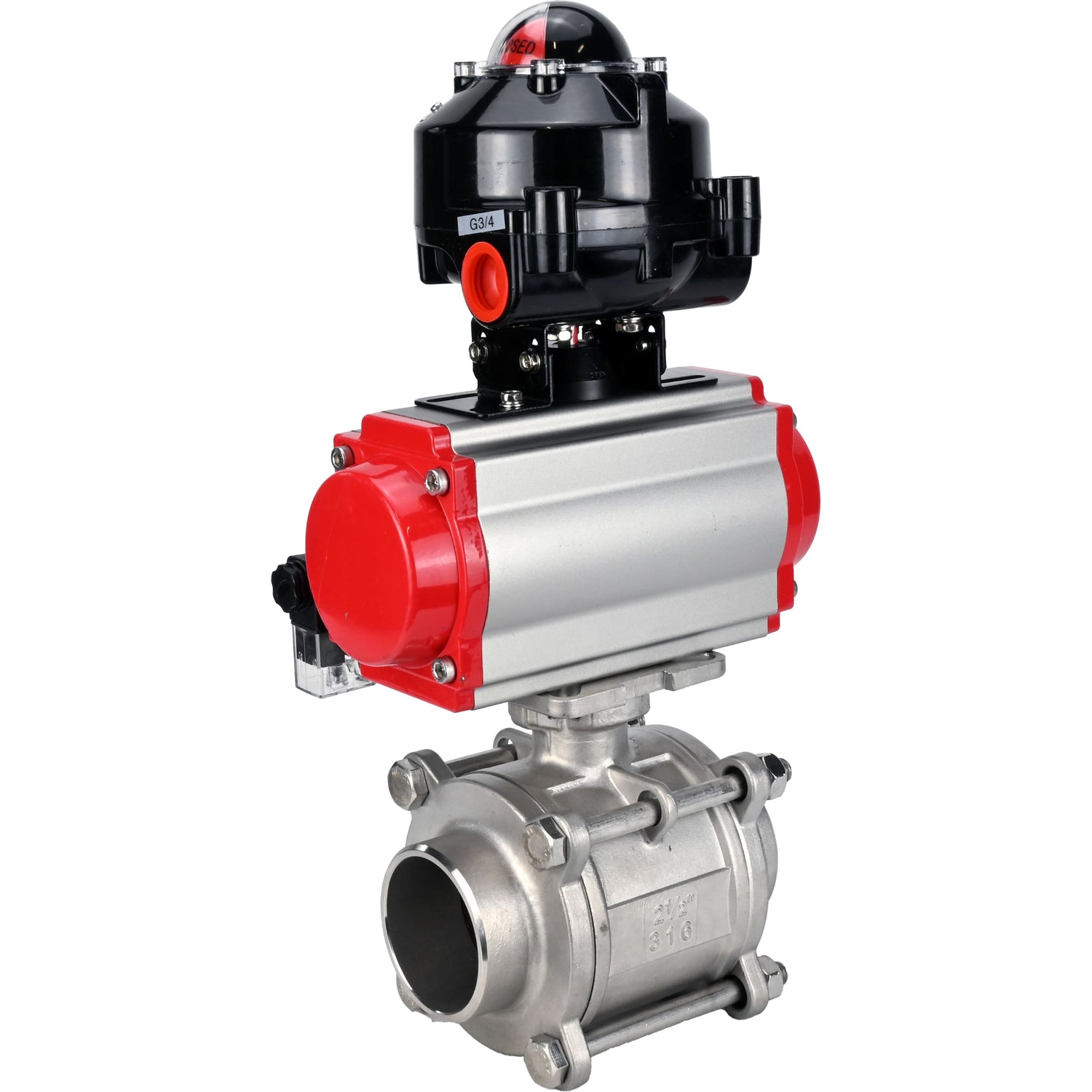 Ball valves Elephant BV3232P(3pc)-FP-W-ISO-H WDVF DN15-32 63 bar full bore, body - 316 stainless steel, seal - PTFE, for welding, with PA-SA pneumatic actuator, pneumatic distributor 4M310-08 NAMUR 220V, LSU APL-510N EX