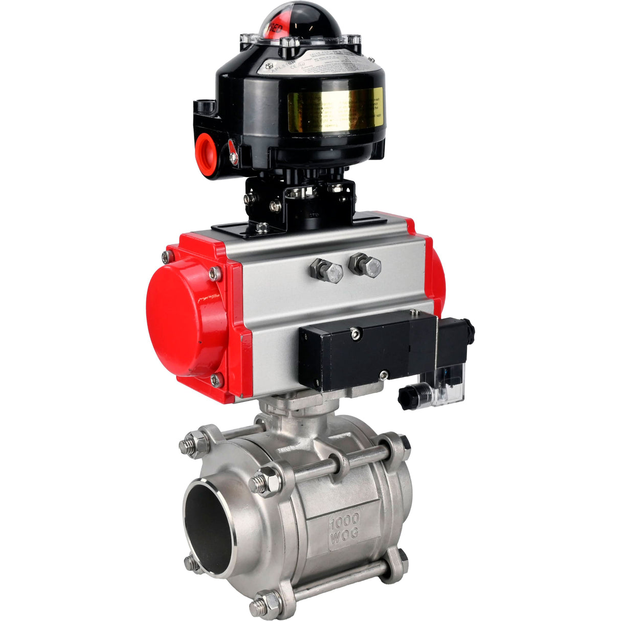 Ball valves Elephant BV3232P(3pc)-FP-W-ISO-H WDVF DN15-32 63 bar full bore, body - 316 stainless steel, seal - PTFE, for welding, with PA-SA pneumatic actuator, pneumatic distributor 4M310-08 NAMUR 220V, LSU APL-510N EX