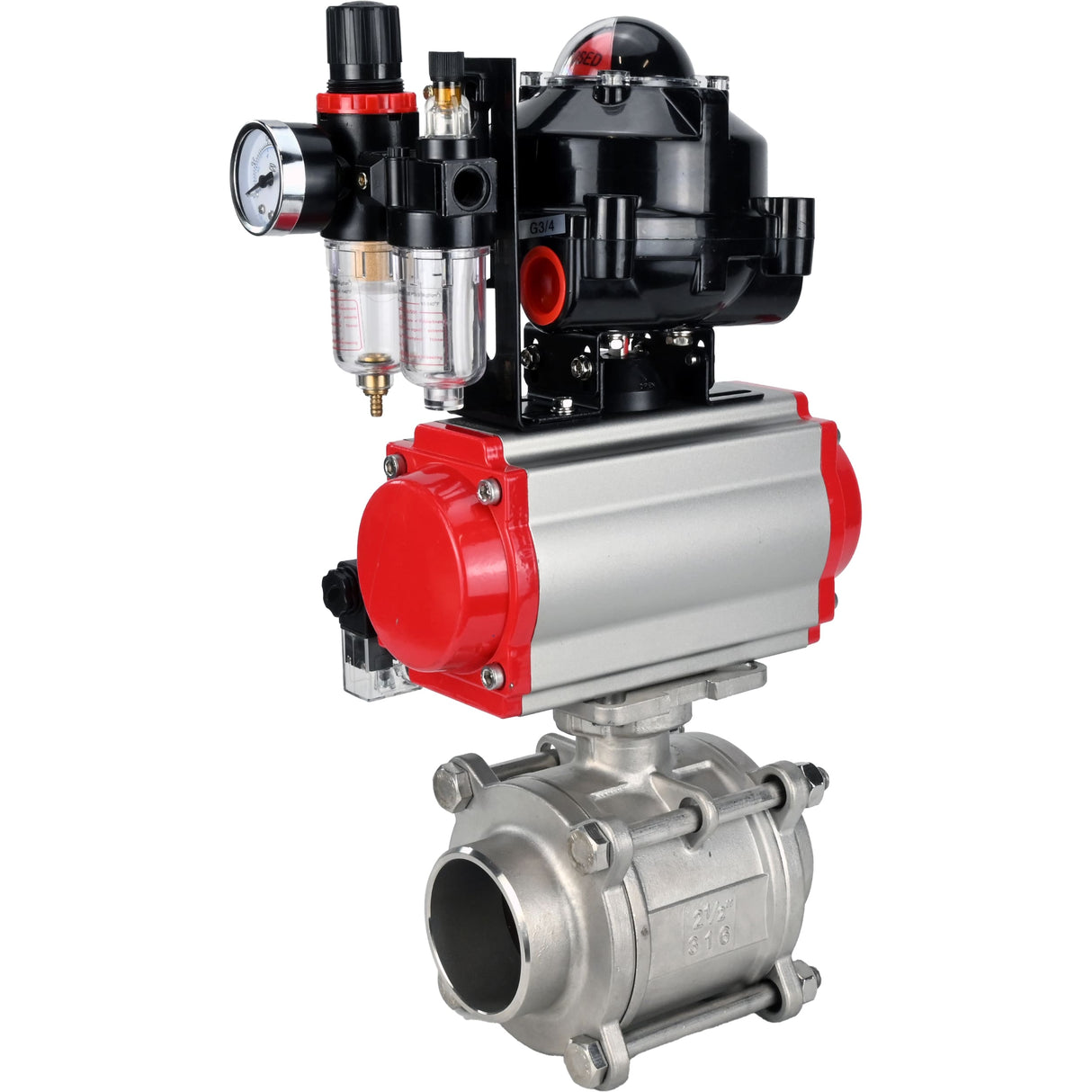 Ball valves Elephant BV3232P(3pc)-FP-W-ISO-H WDVF DN15-32 63 bar full bore, body - 316 stainless steel, seal - PTFE, for welding, with PA-SA pneumatic actuator, pneumatic distributor 4M310-08 NAMUR 220V, LSU APL-510N EX, ATU AFC2000