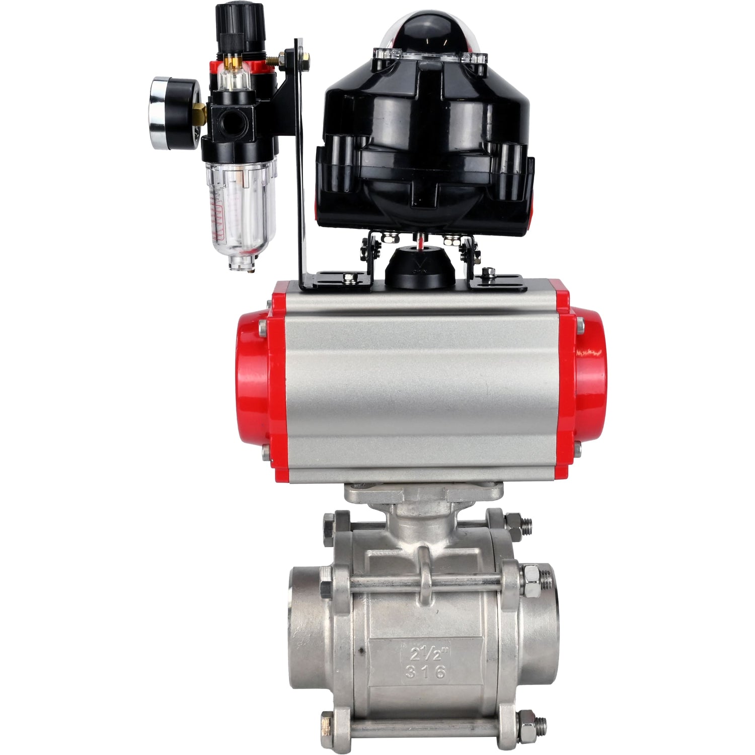 Ball valves Elephant BV3232P(3pc)-FP-W-ISO-H WDVF DN15-32 63 bar full bore, body - 316 stainless steel, seal - PTFE, for welding, with PA-SA pneumatic actuator, pneumatic distributor 4M310-08 NAMUR 220V, LSU APL-510N EX, ATU AFC2000
