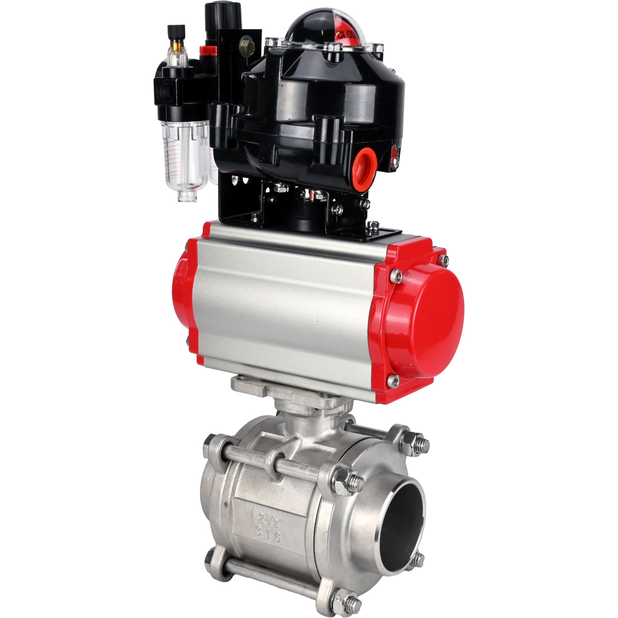 Ball valves Elephant BV3232P(3pc)-FP-W-ISO-H WDVF DN15-32 63 bar full bore, body - 316 stainless steel, seal - PTFE, for welding, with PA-SA pneumatic actuator, pneumatic distributor 4M310-08 NAMUR 220V, LSU APL-510N EX, ATU AFC2000